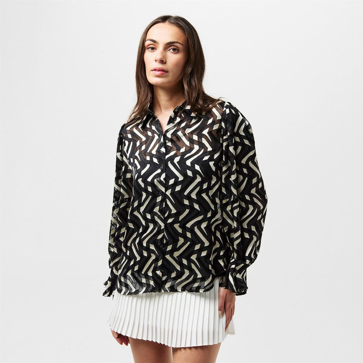 French Connection Diandra Satin Devore Long Sleeve Blouse