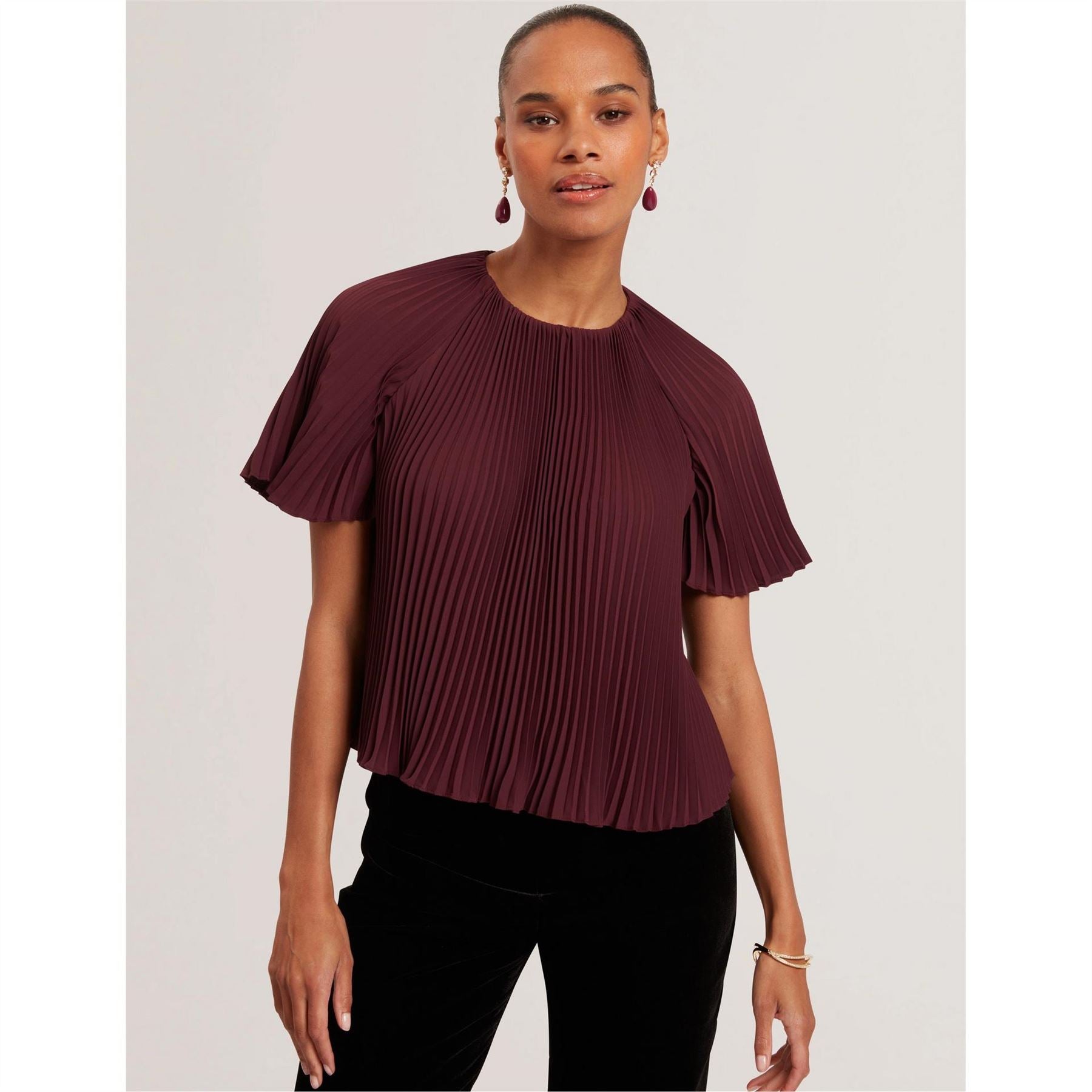 Ted Baker Pleated Crew Neck Short Sleeve Blouse