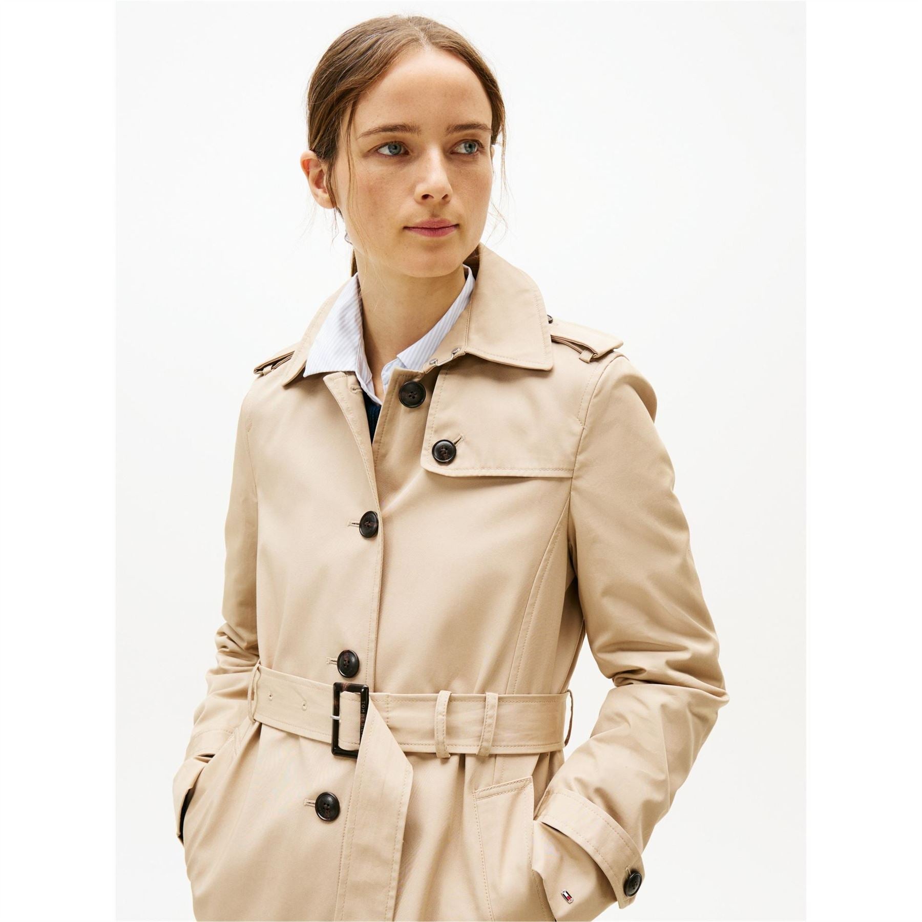 Tommy Hilfiger Single Breasted Cotton Long Sleeve Trench Coat