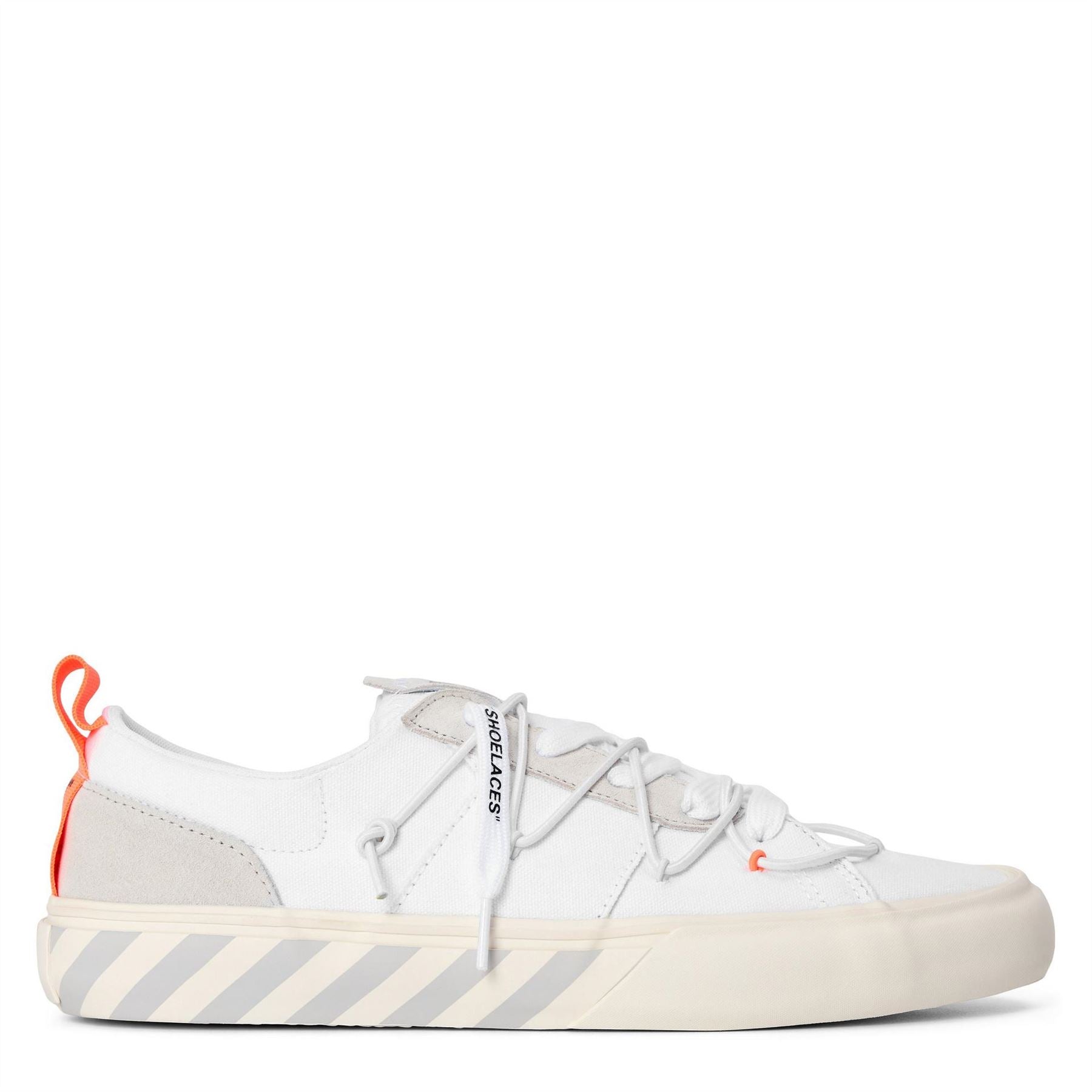 L AB Off White Tape Canvasas Vulcan Low Top Trainers