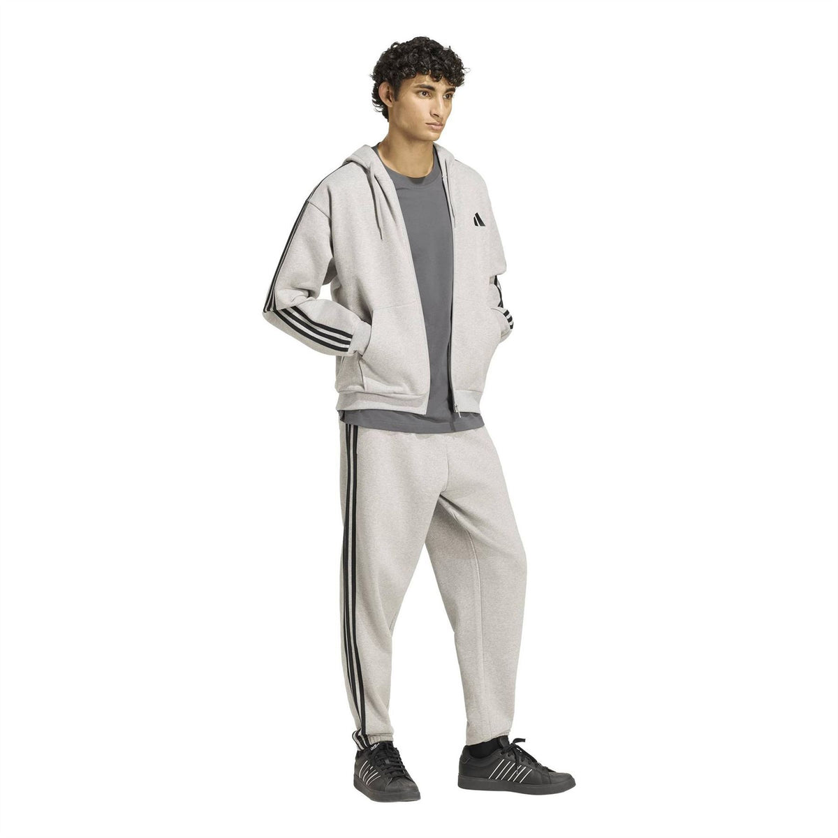 adidas Mens Essentials Fleece 3 Stripes Full Zip Hoodie