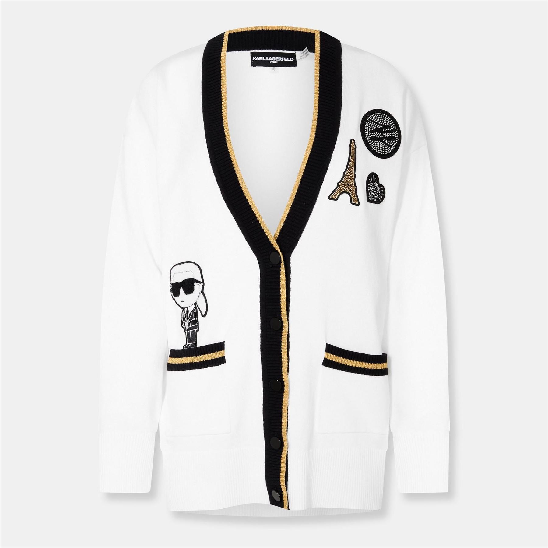 Karl Lagerfeld Patch Crew Neck Drop Shoulder Sweater