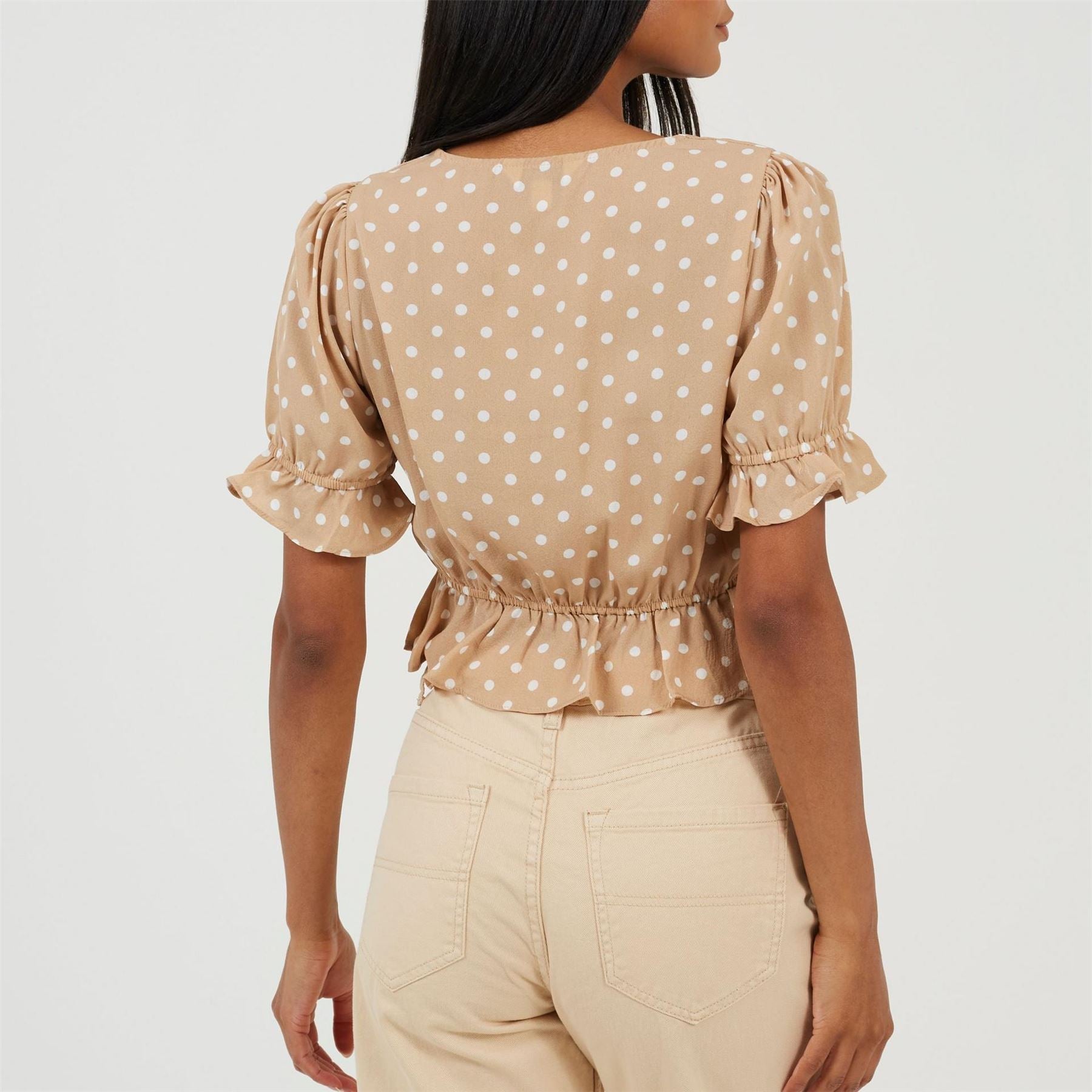 Brave Soul Womens Short Sleeve Polka Dot Top With Centre Ruching