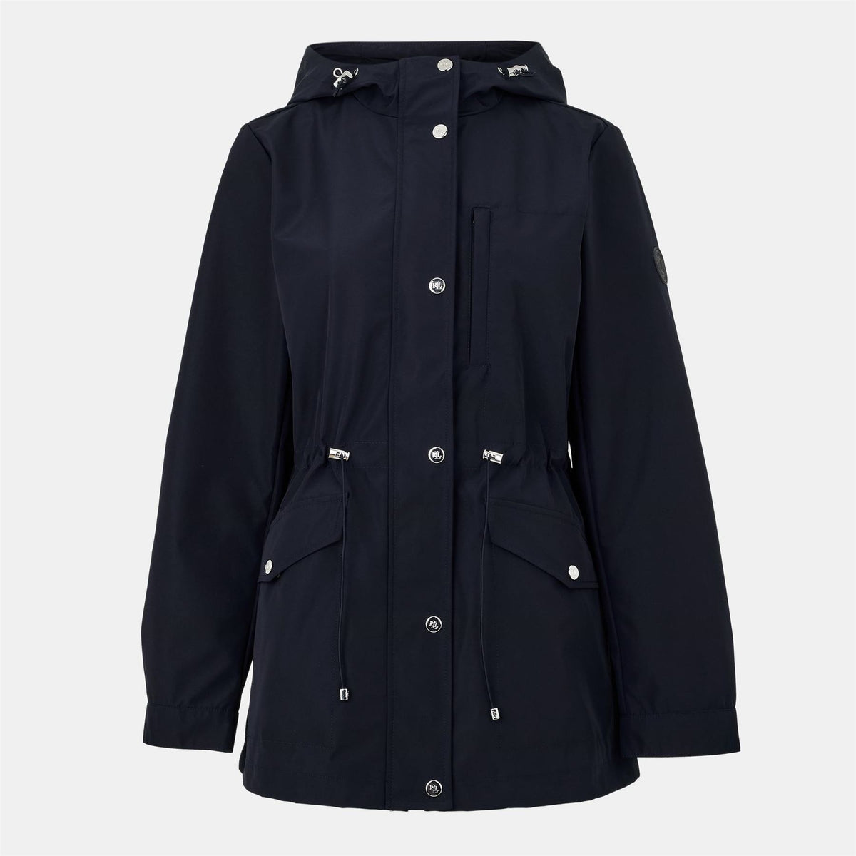 Lauren by Ralph Lauren Solid Patterned Hooded Drawstring Snap Button Rain Jacket