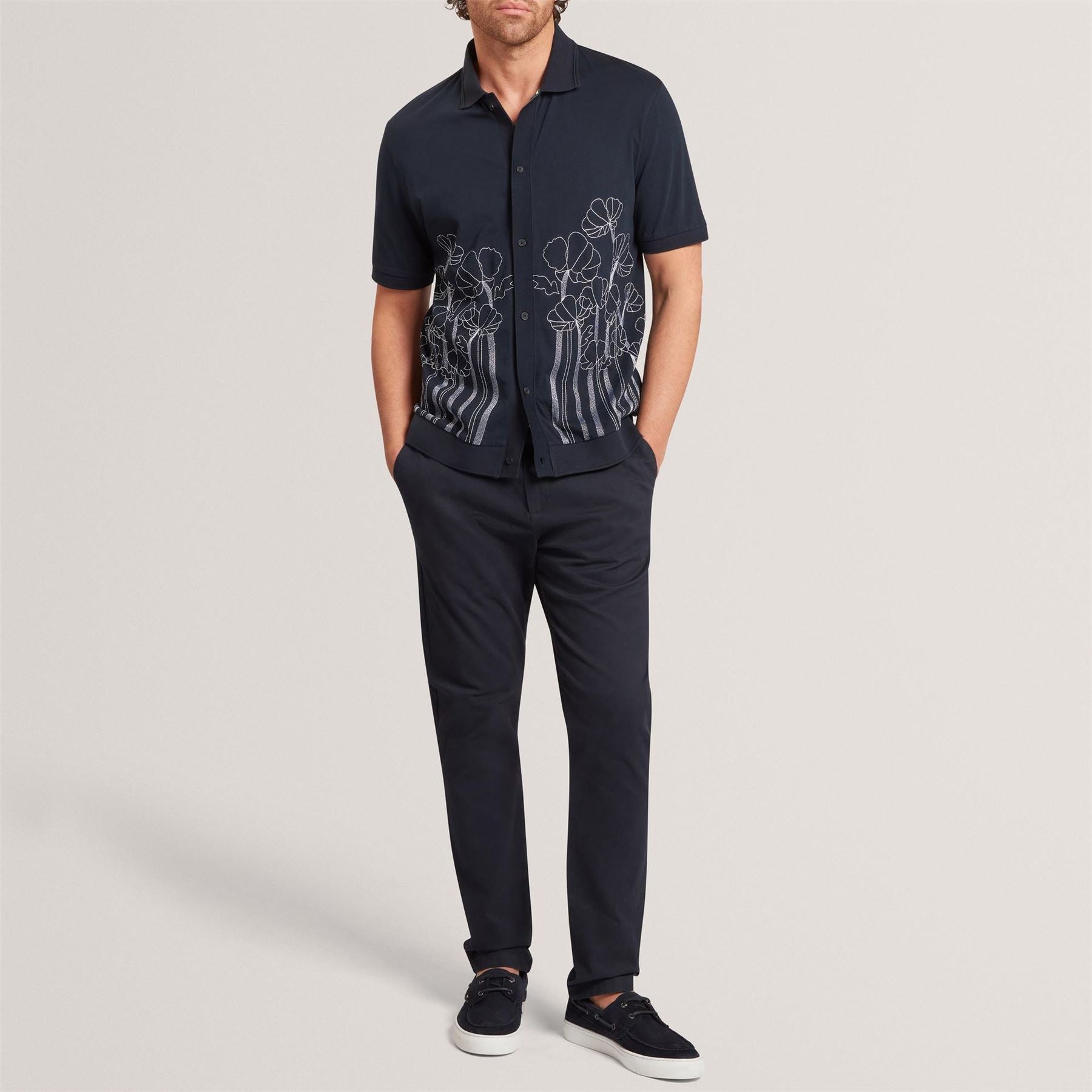 Ted Baker Embroidered Floral Pure Cotton KniT-Shirt