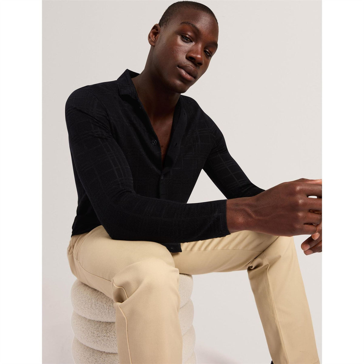Ted Baker Button Through Cotton Knitted Long Sleeve Polo