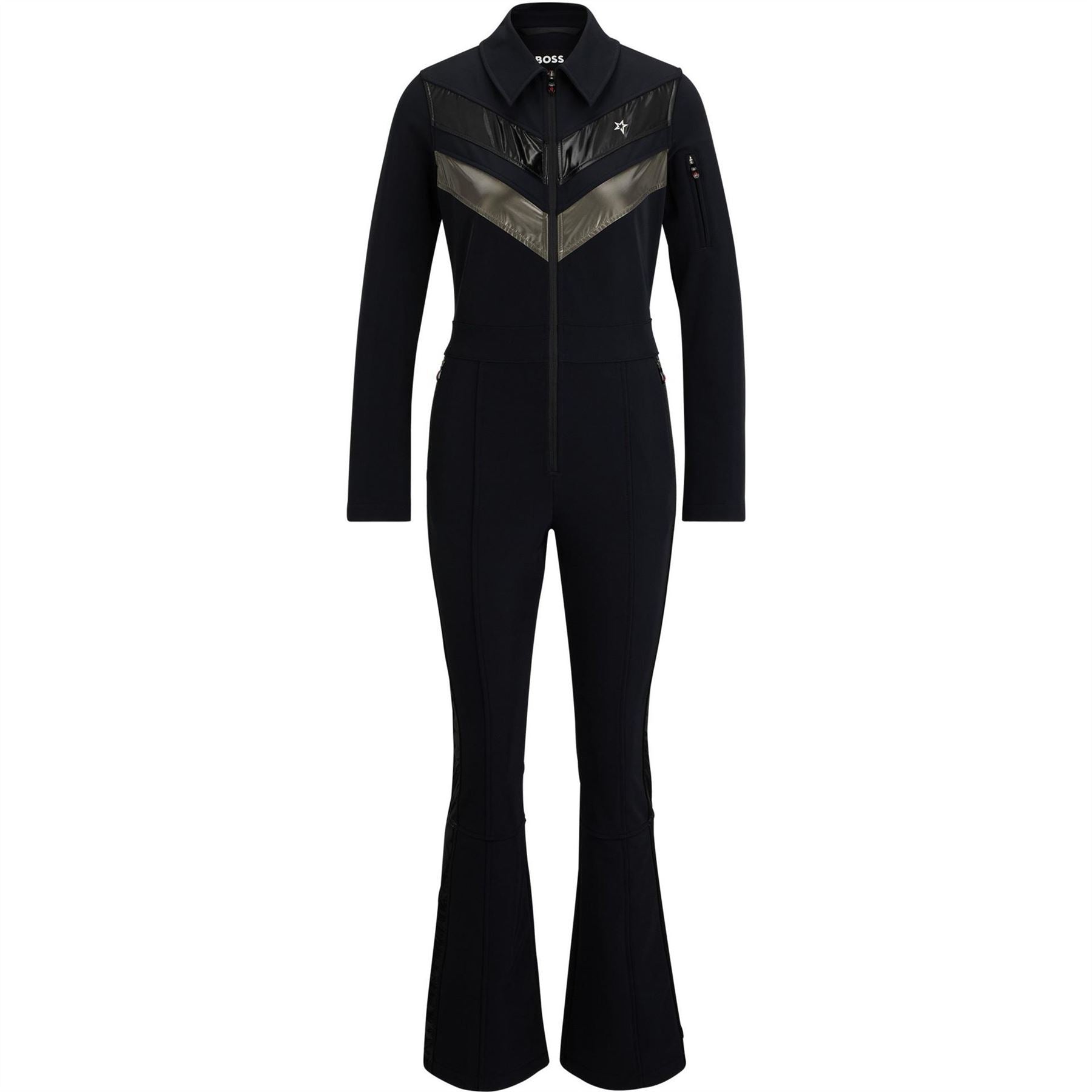 Boss Collared Neck Long Sleeve Solid Patterned Skisuit
