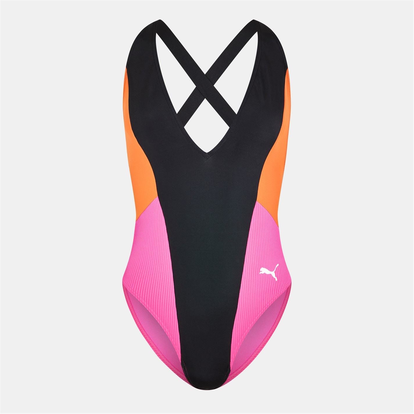 Puma Plunging Neck Color Block Swimsuit