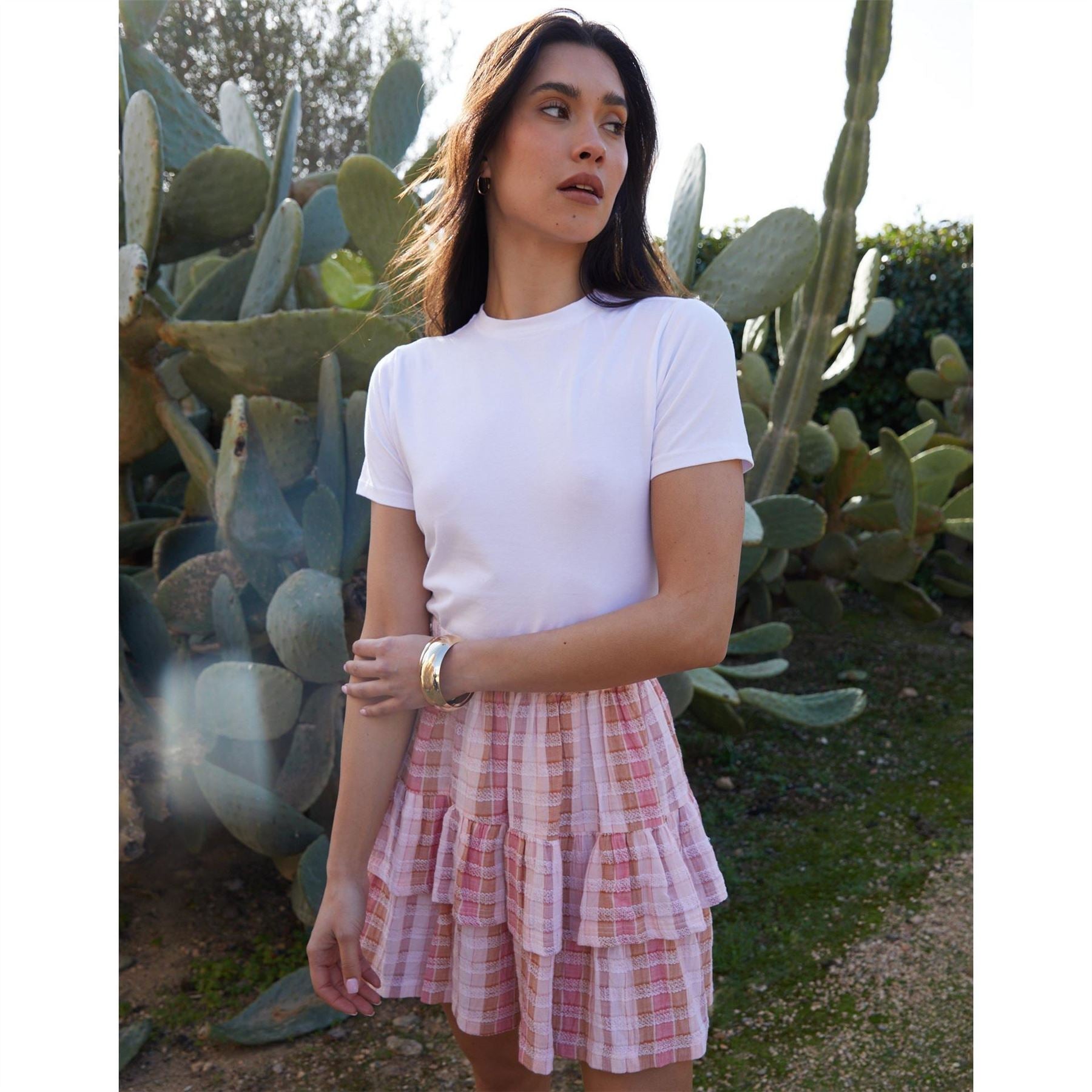 Threadbare Regular Fit Gingham Tiered Mini Skirt