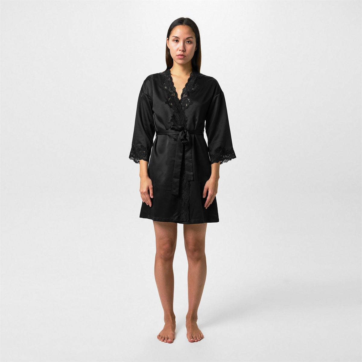 Lauren by Ralph Lauren Lace Trimmed Satin Dressing Gown