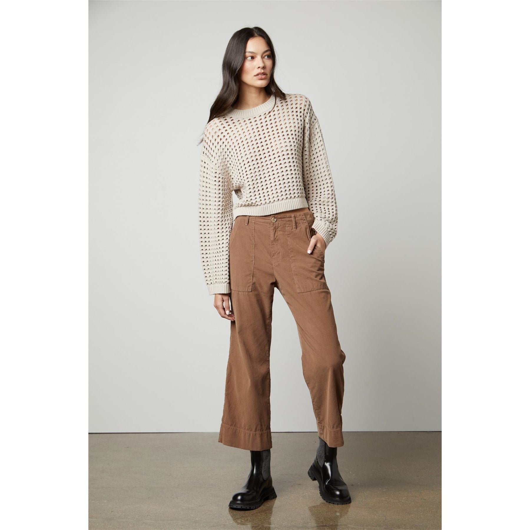 Velvet by Graham and Spencer Solid Patterned Wide Leg Five Pocket Chinos