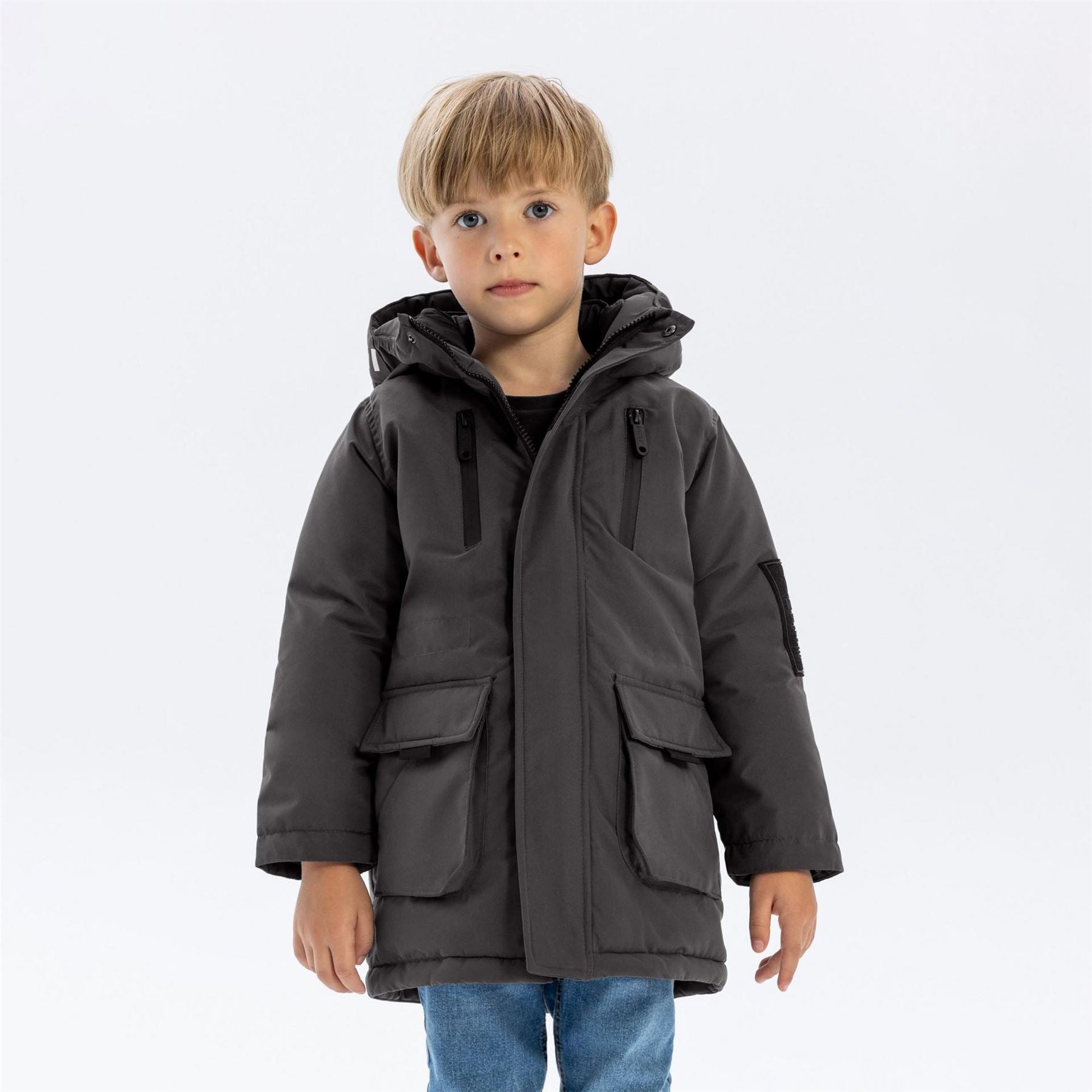 Minoti Boys Utility Style Jacket With Pockets Quilted Lining Grey