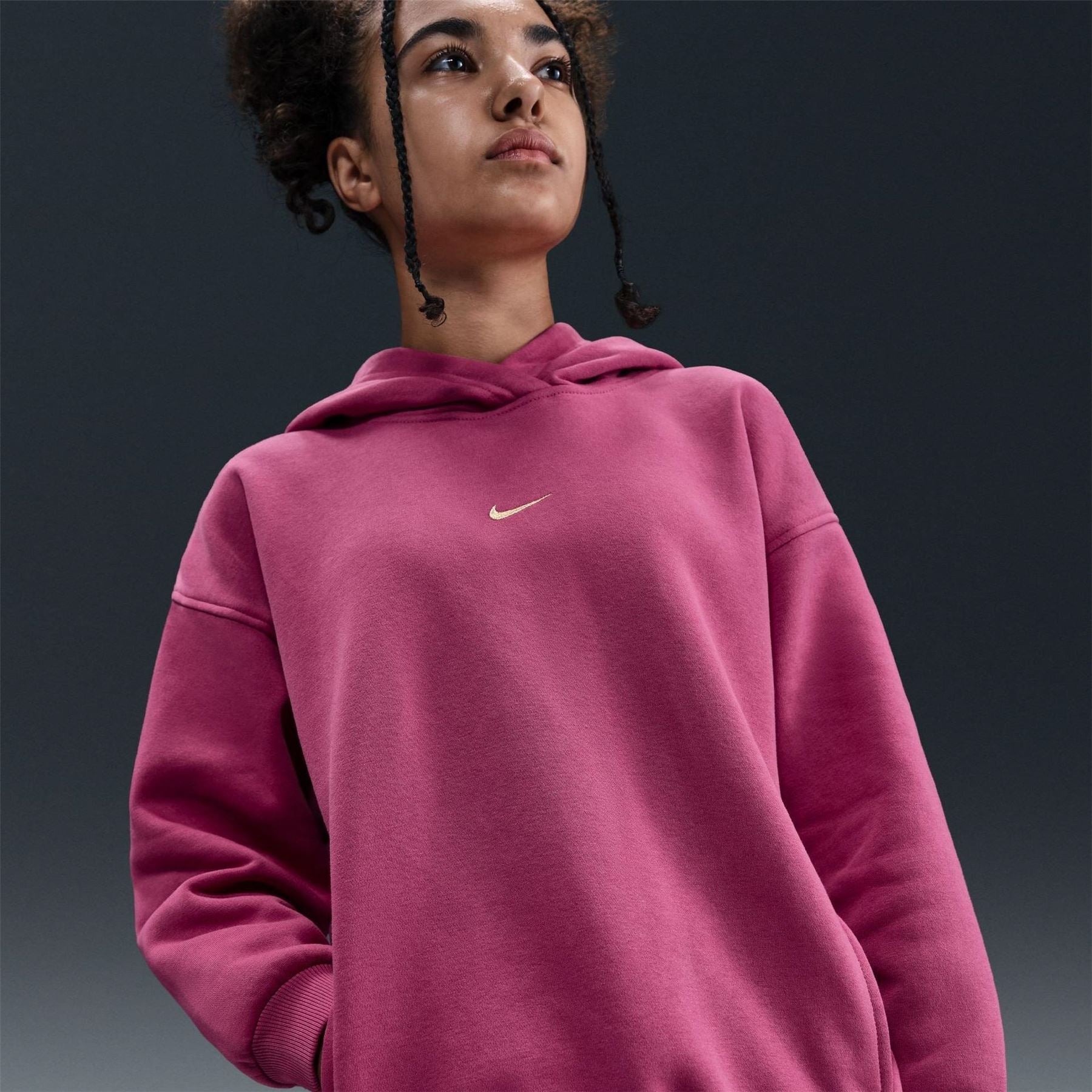 Nike Embroidered Hooded Neck Long Sleeve Drop Shoulder Sweatshirt