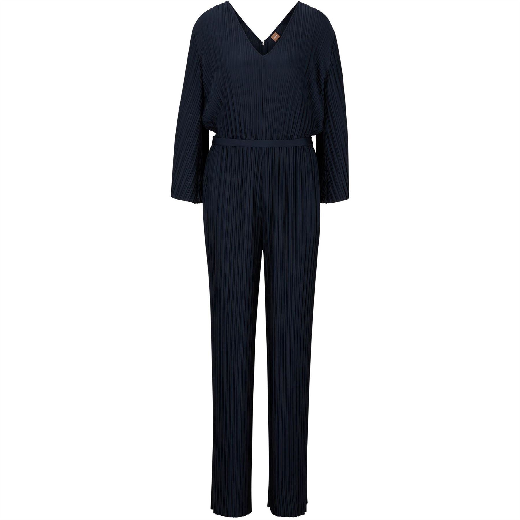 Boss V-Neck Three Quarter Sleeve Vertical Stripe Blouson Jumpsuit