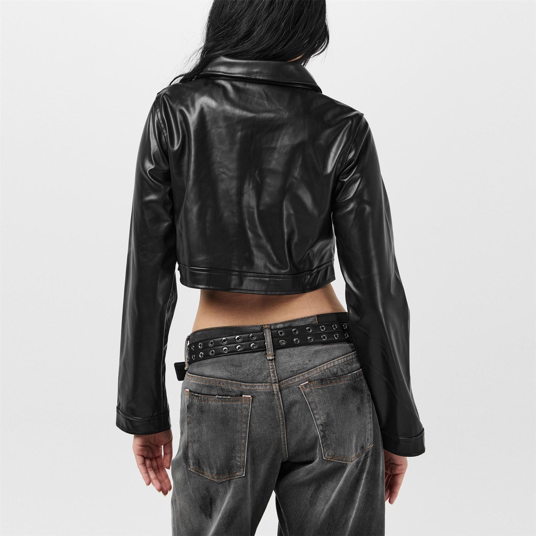 Missy Empire Womens Cropped Faux Leather Biker Jacket
