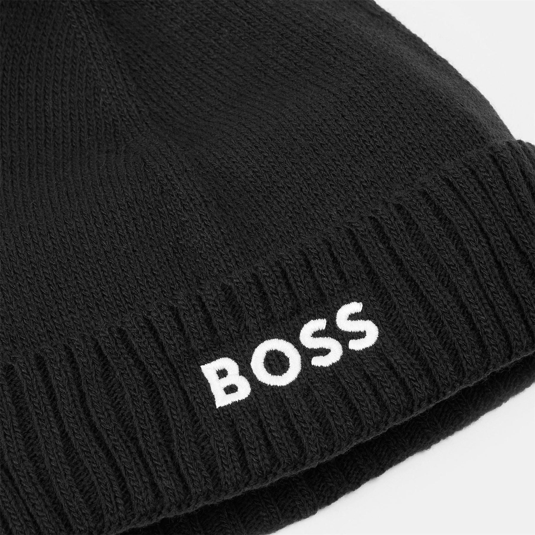 Boss Asport Wordmark Embroidered Logo Soft Feel Ribbed Cord Effect Turn Up Brim Beanie