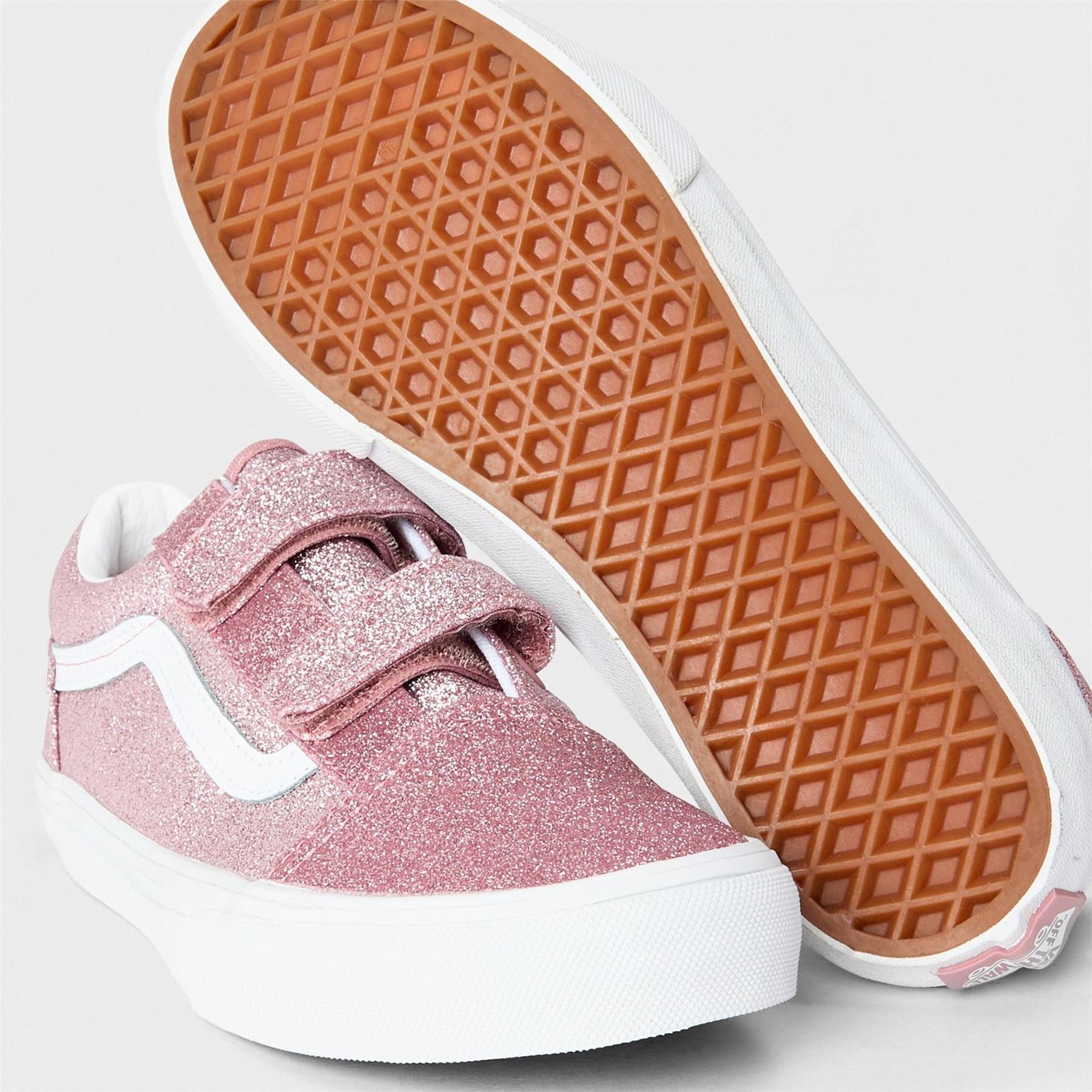 Vans Kids Old Skool V Glitter Rose Gold Canvasas Trainers