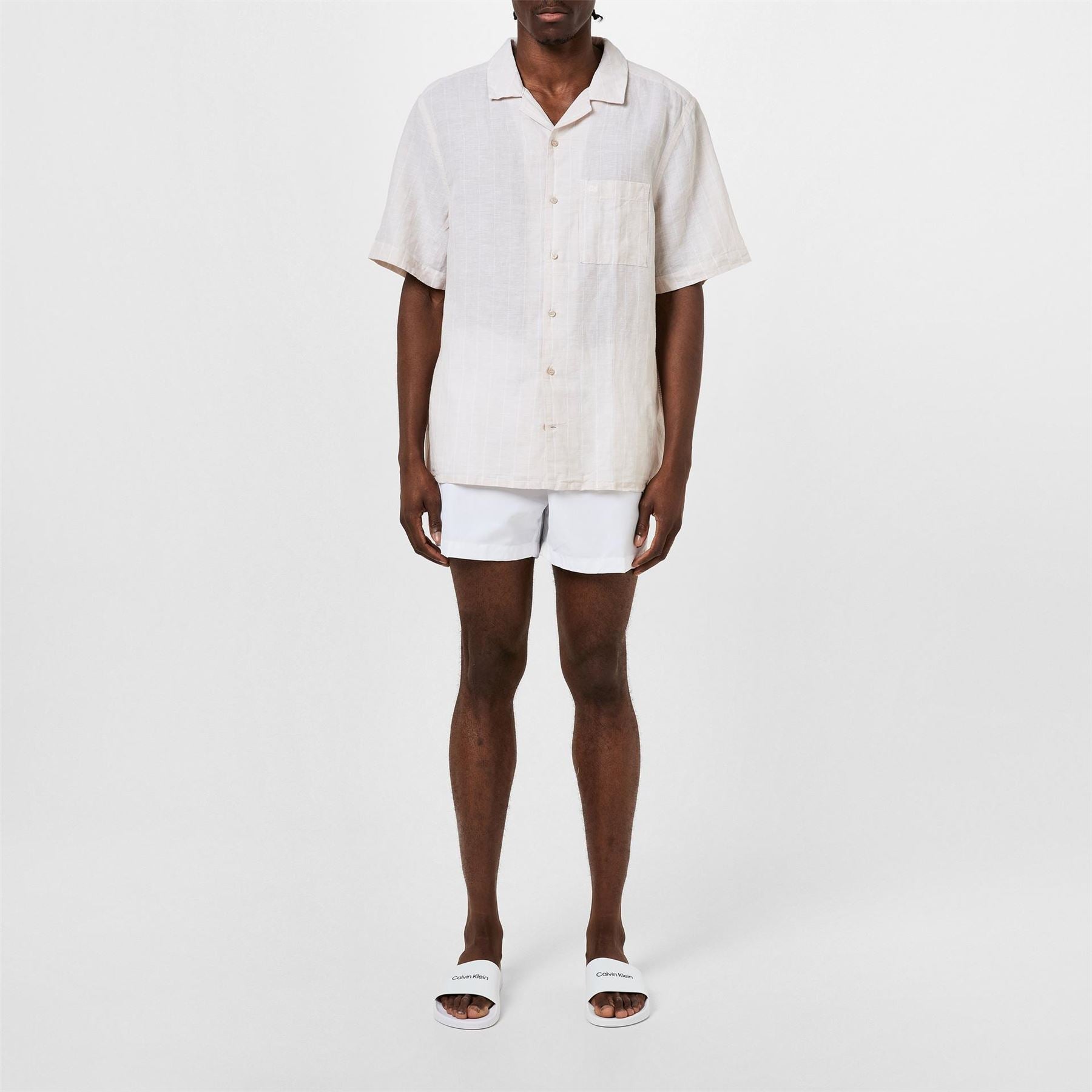 Calvin Klein Linen Stripe Short Sleeve Patterned Shirt