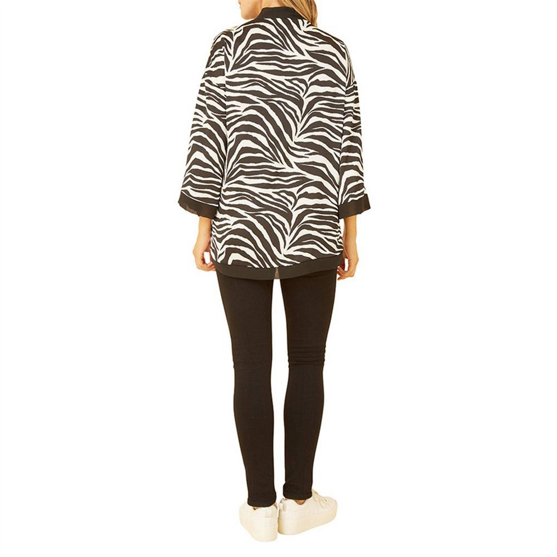 Mela London Black Zebra Print Satin Kimono Overcoat
