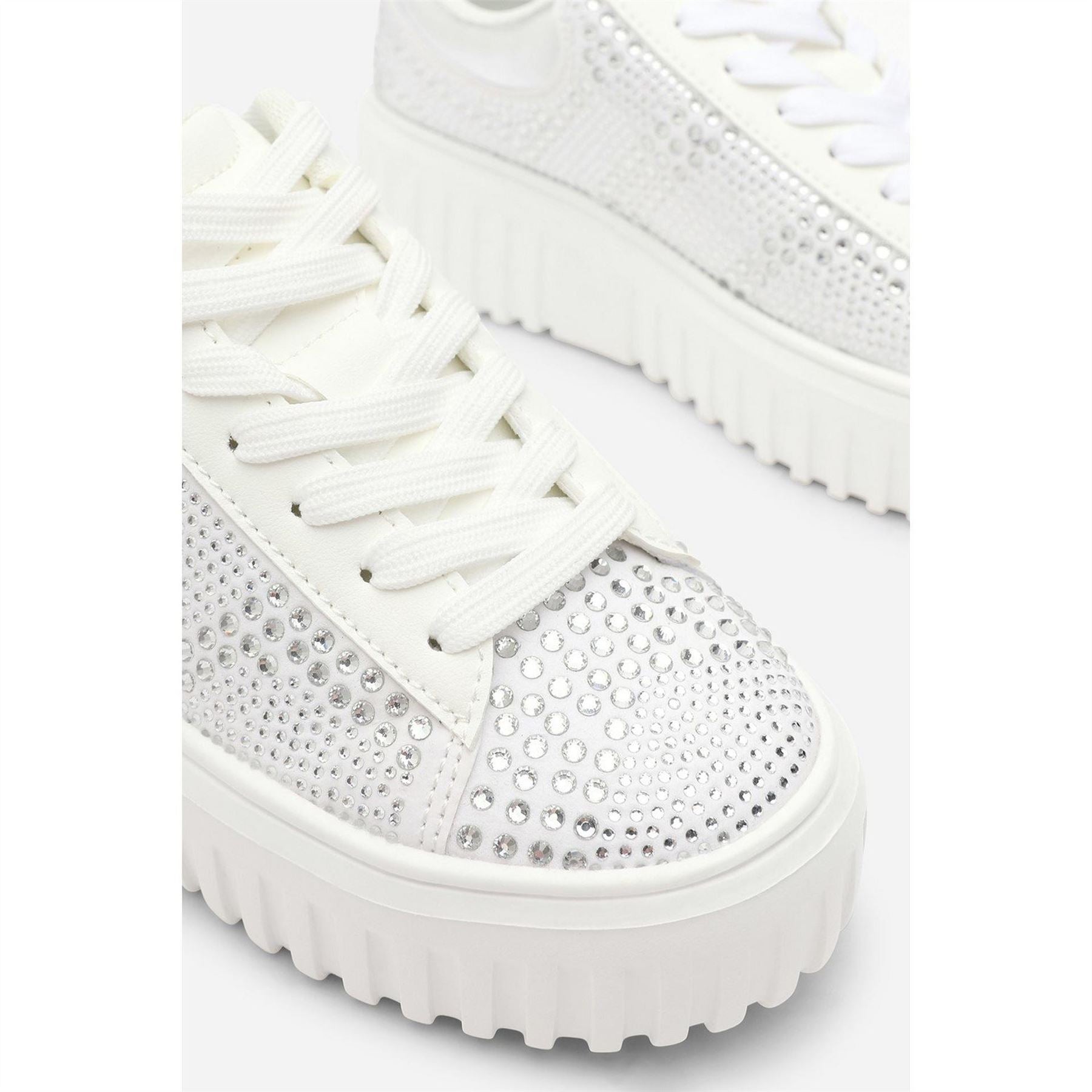 Wheres That From Lace Up Trainer With Diamante Pattern And Chunky Sole