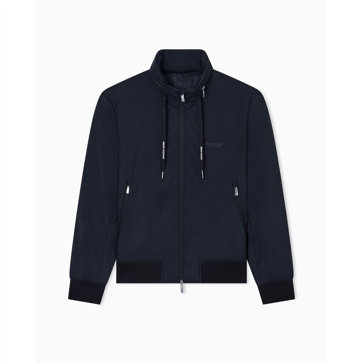 Armani Exchange Solid Patterned Harrington Jacket with Drawstring and Ribbed Cuff