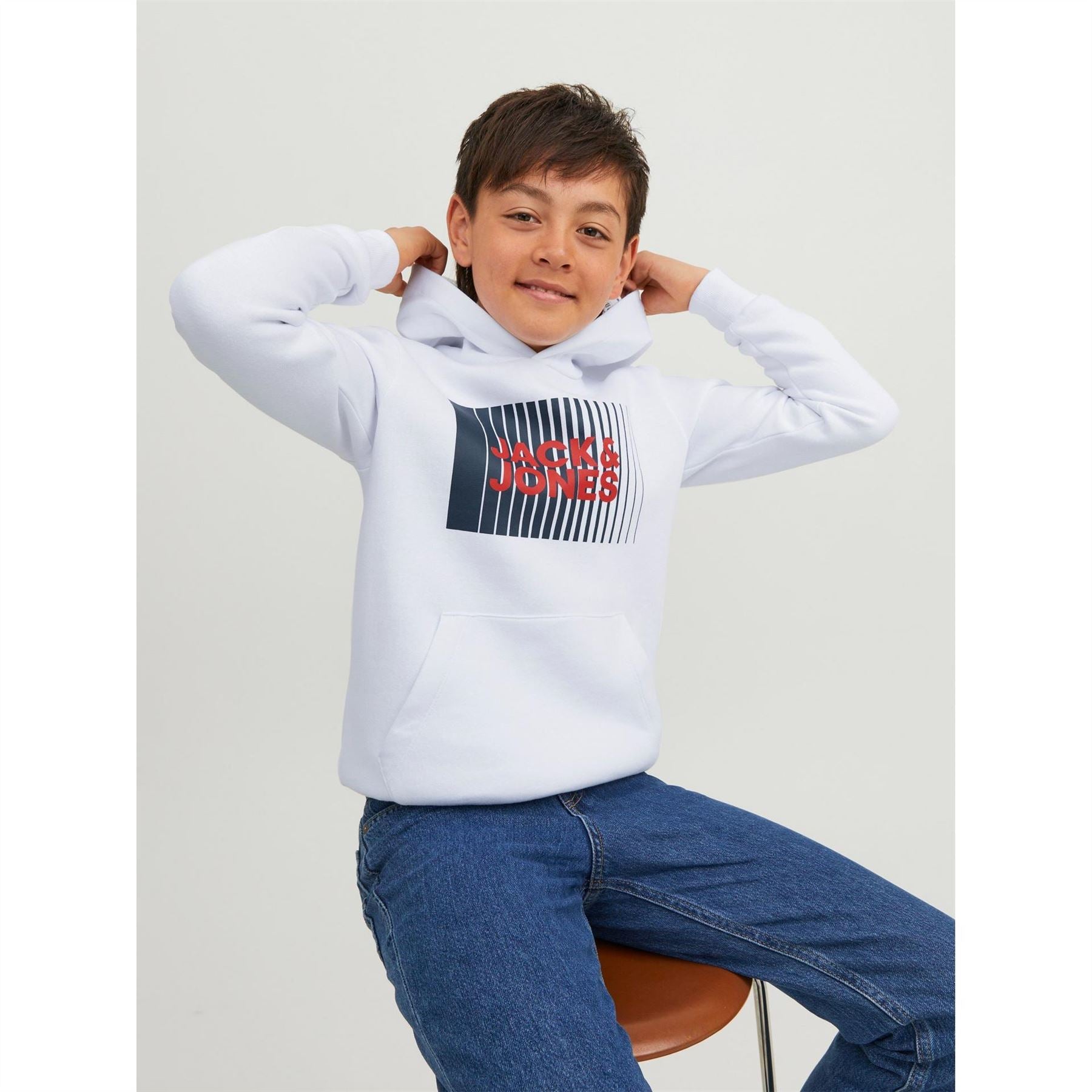 Jack and Jones Play Logo Print Hooded Sweatshirt