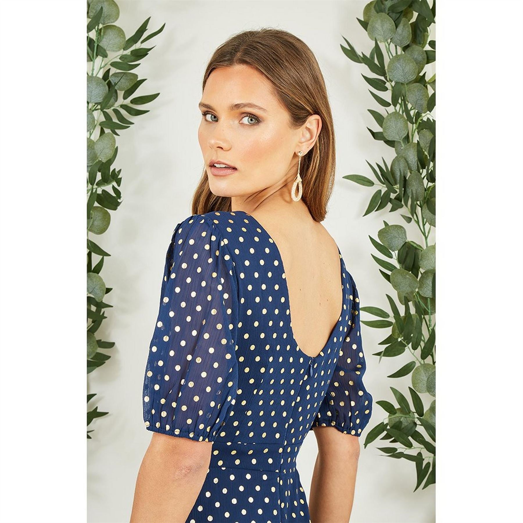 Mela London Gold Foil Spot Midi Dress