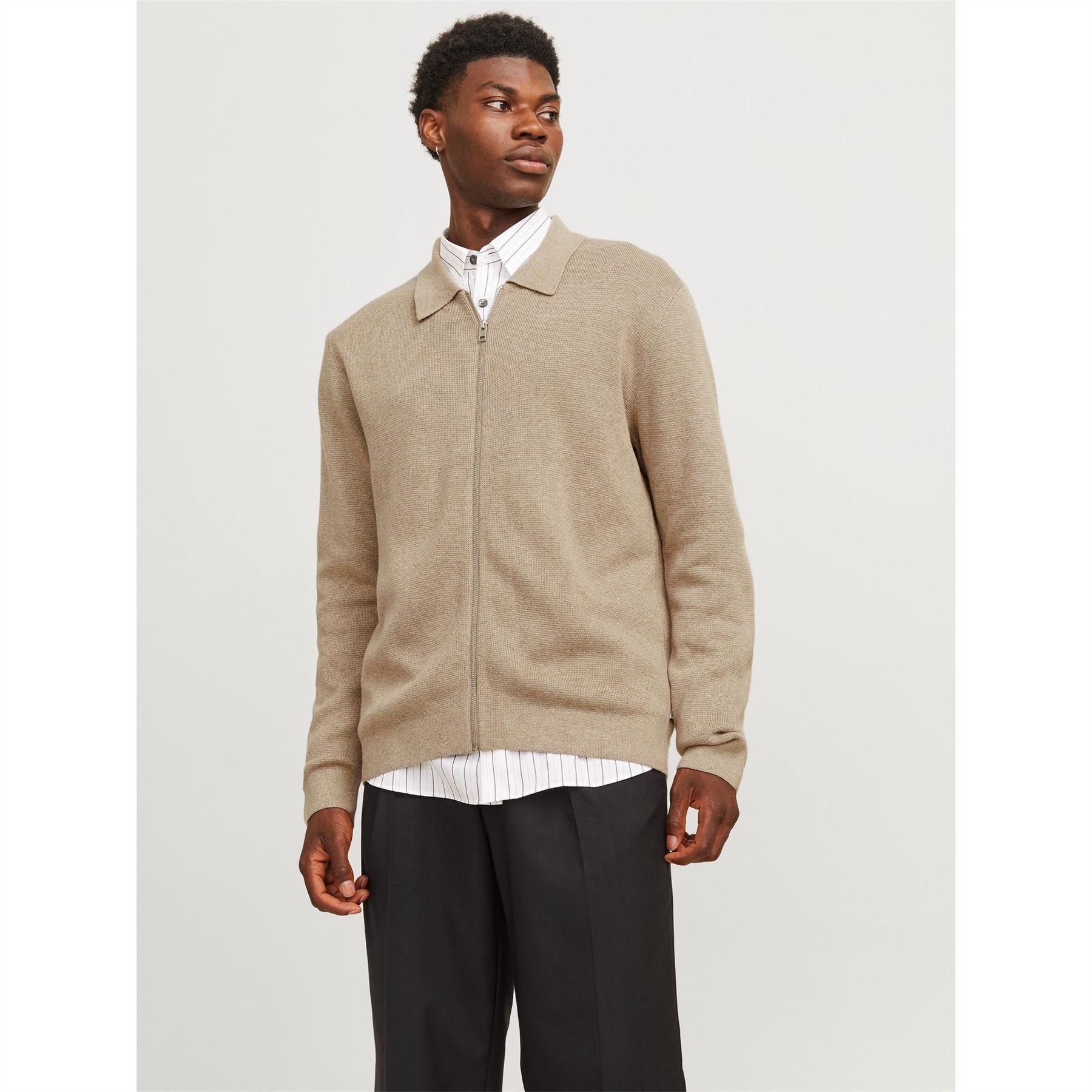 Jack and Jones Stitch Knitted Full Zip Fleece Fabric