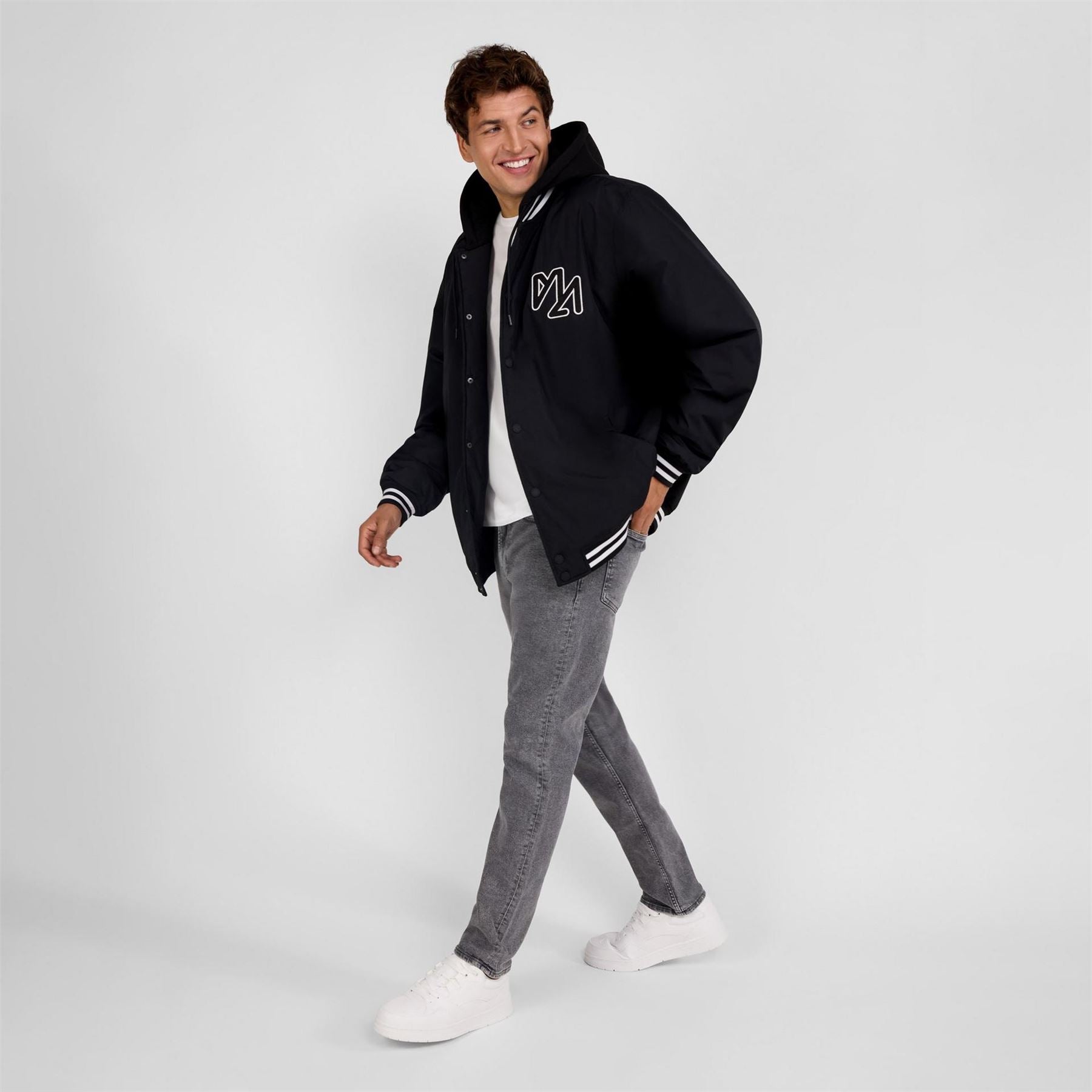 Minoti Men Baseball Style Jacket Detachable Hood Black