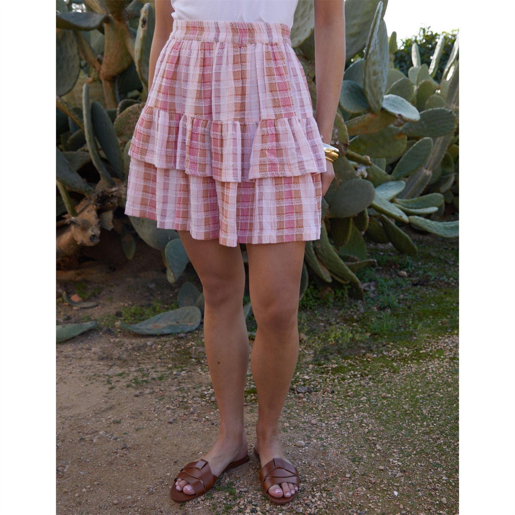 Threadbare Regular Fit Gingham Tiered Mini Skirt