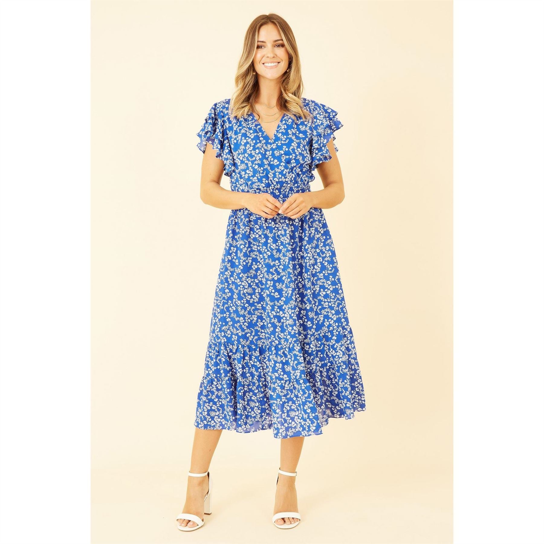 Yumi Ditsy Print Frill Detail Midi Dress