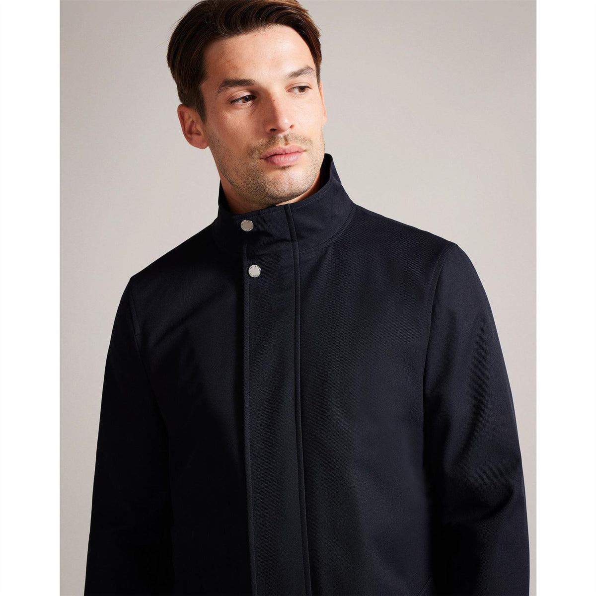 Ted Baker Solid Patterned Nylon Funnel Over Coat with Side Pocket