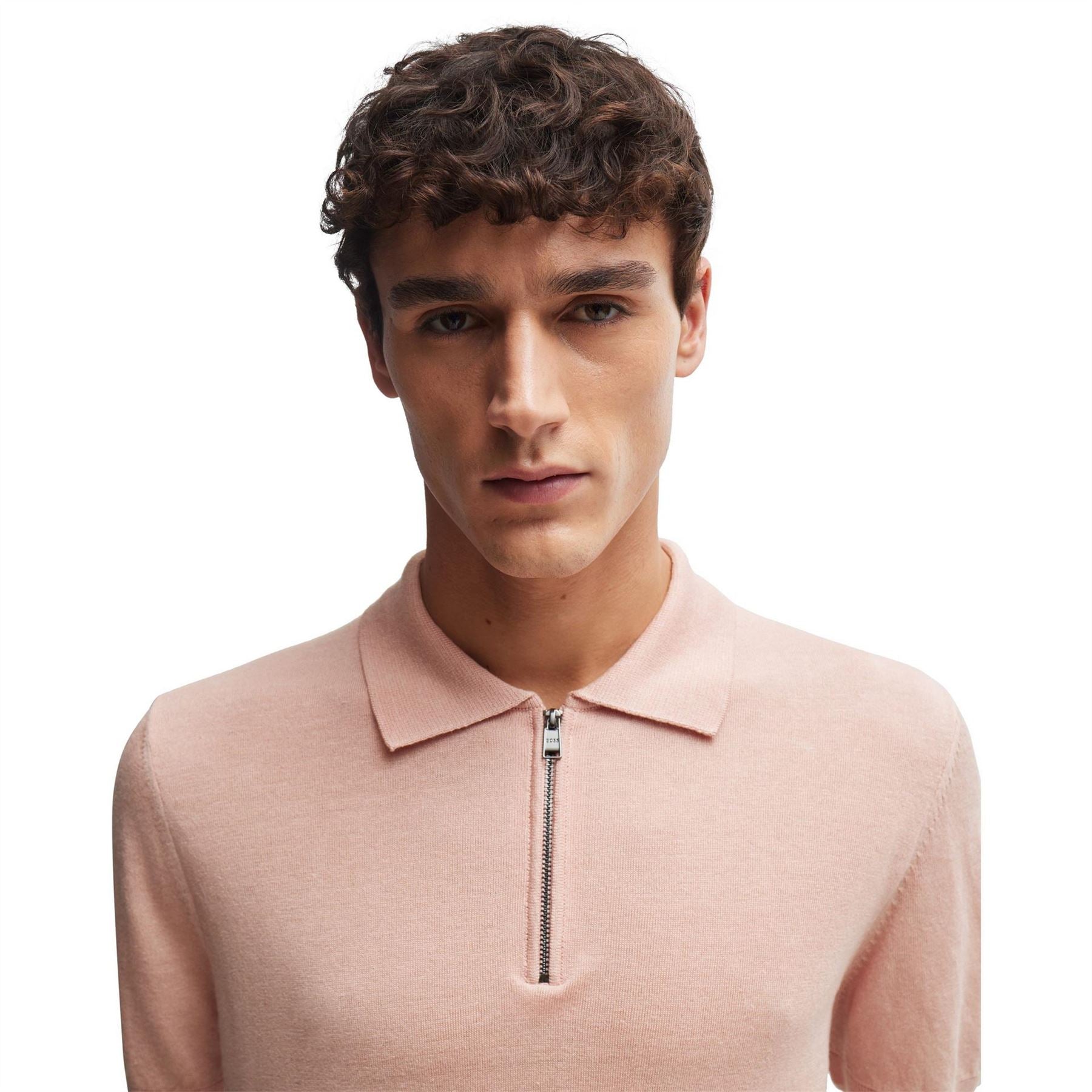 Boss Zip Neck Collared Short Sleeve Shirt