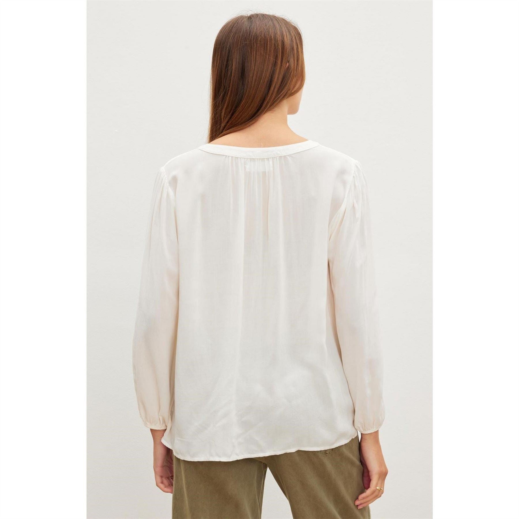 Velvet by Graham and Spencer Regular Fit Puff Sleeve V-Neck Blouse