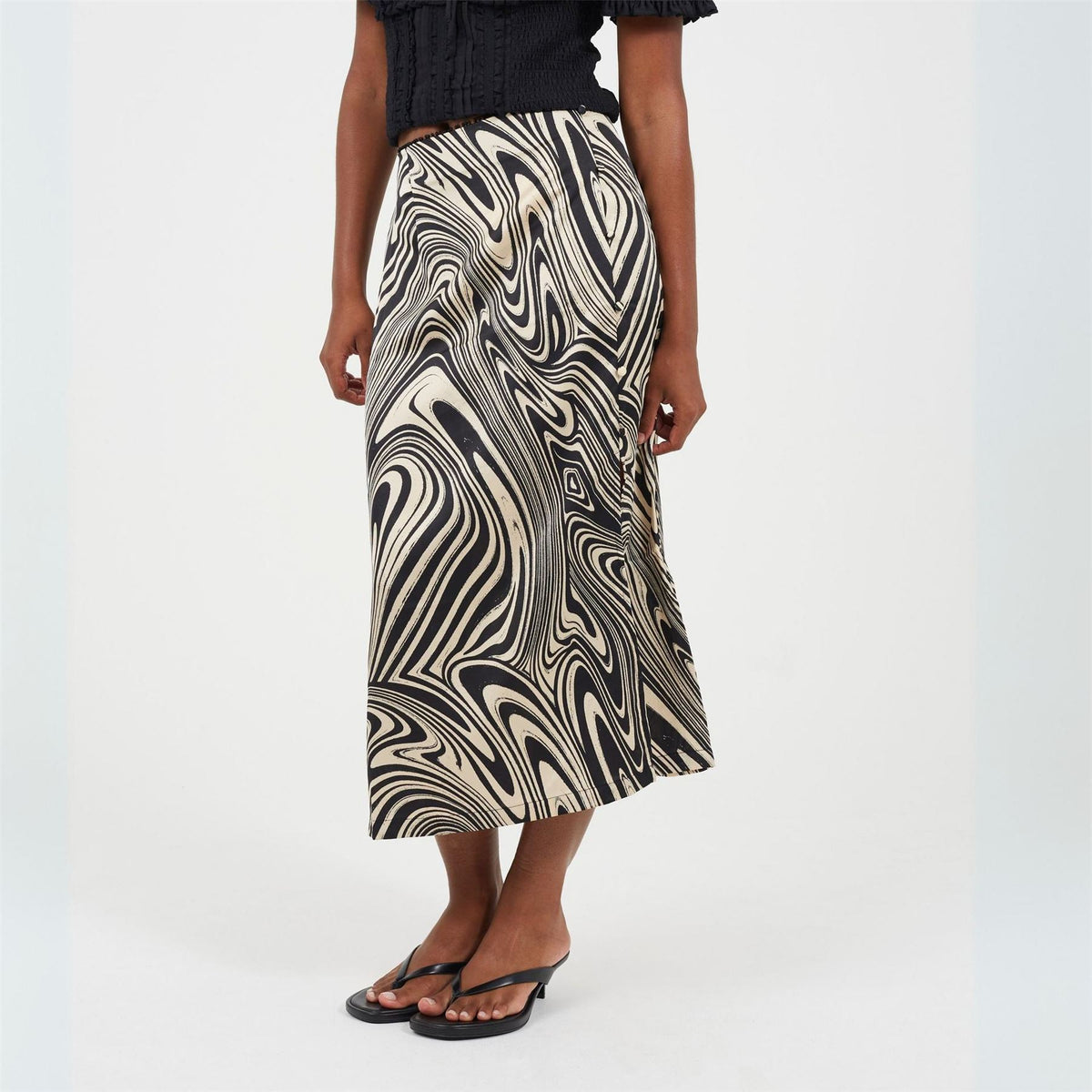 Brave Soul Womens Swirl Print Skirt With Buttons  And  Split