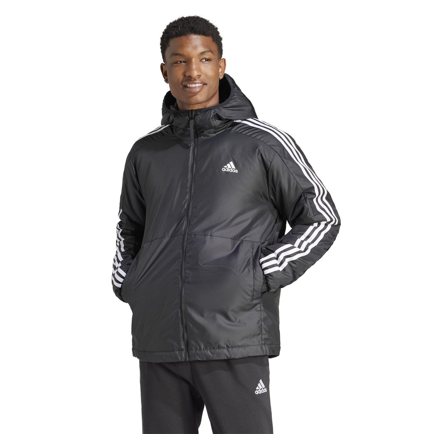 adidas Mens 3 Stripe Essential Hooded Jacket