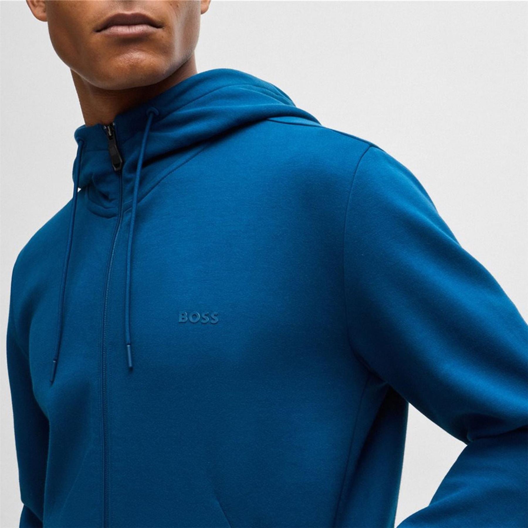 Boss BOSS GREEN Full Zip Hoodie with Adjustable Drawstring Hood   Streamlined Design