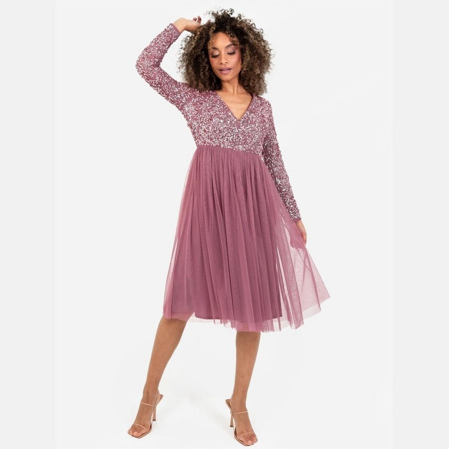 Maya Deluxe Faux Wrap Front Embellished Midi Dress