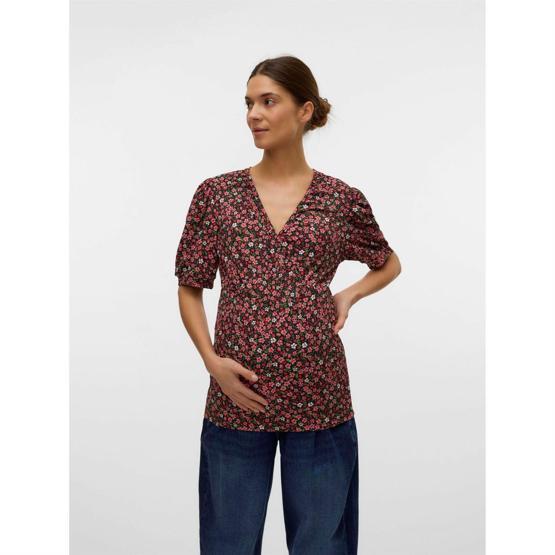 Mamalicious V-Neck Puff Sleeve Peasant T-Shirt