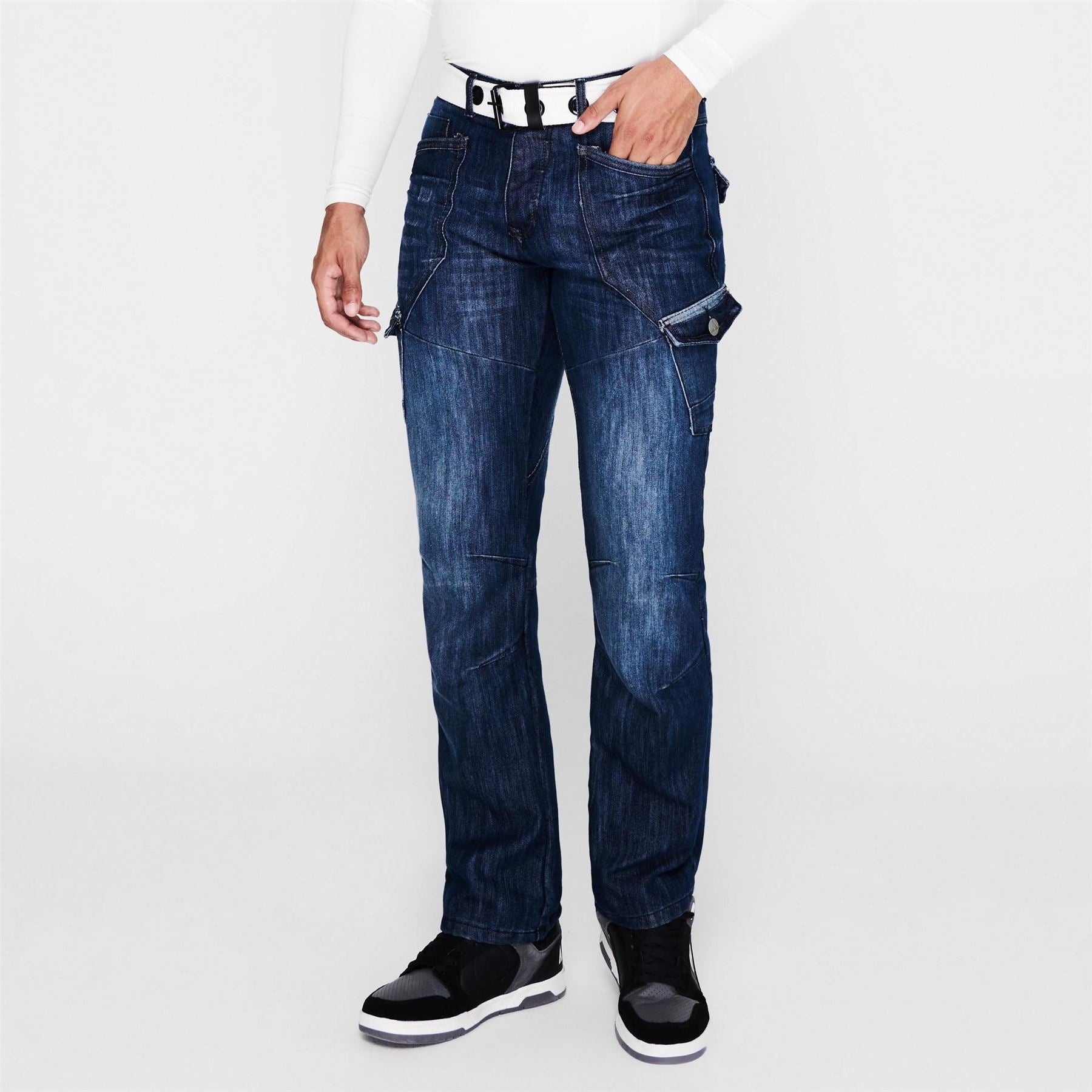 Airwalk Mens Belted Cargo Jeans