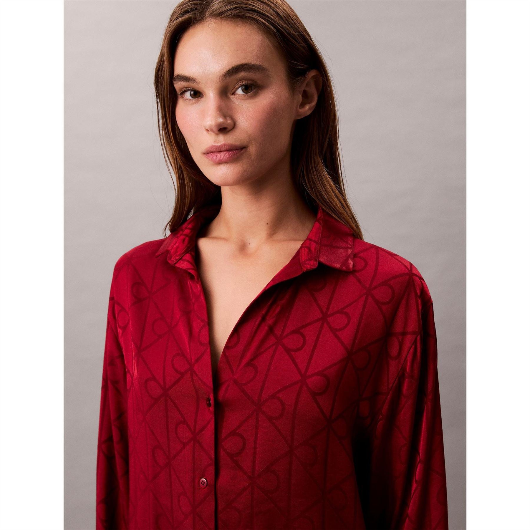 Calvin Klein Satin Collared Neck Long Sleeve Shirt