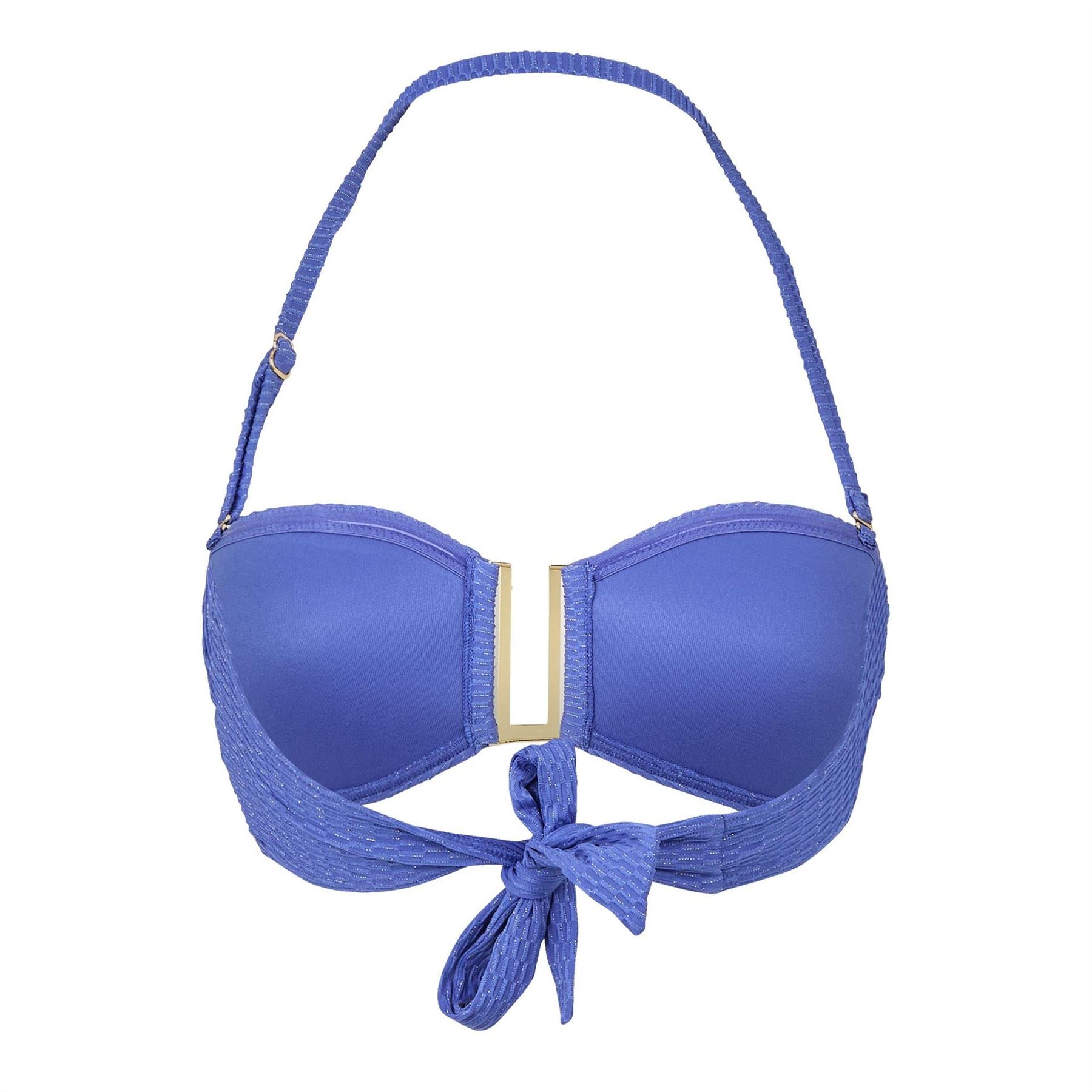 Biba Gold Metal Detail Halter Neck Tie Back Bikini Top