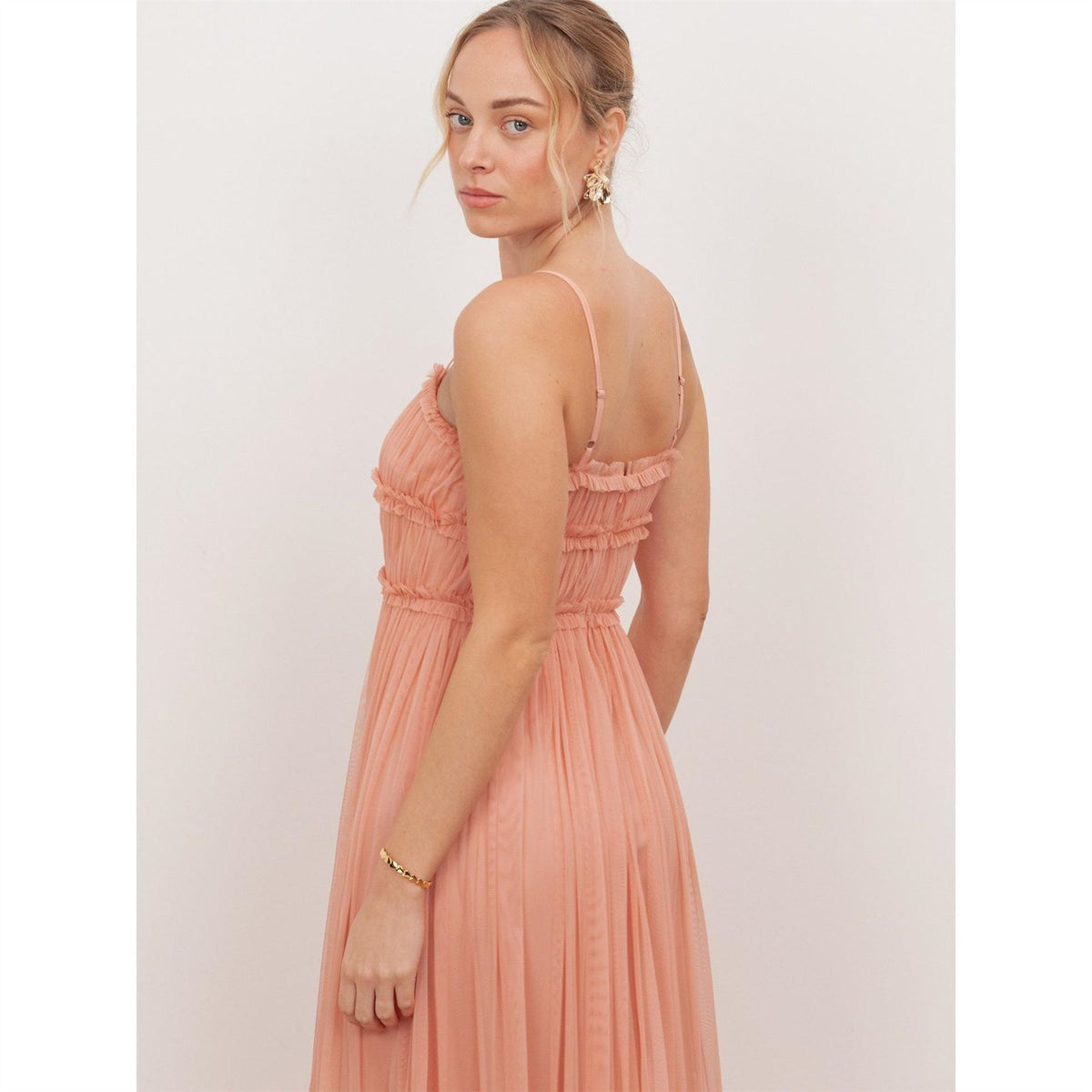 Anaya With Love With Love Recycled Peach Tulle Square Neck Strappy Maxi Dress