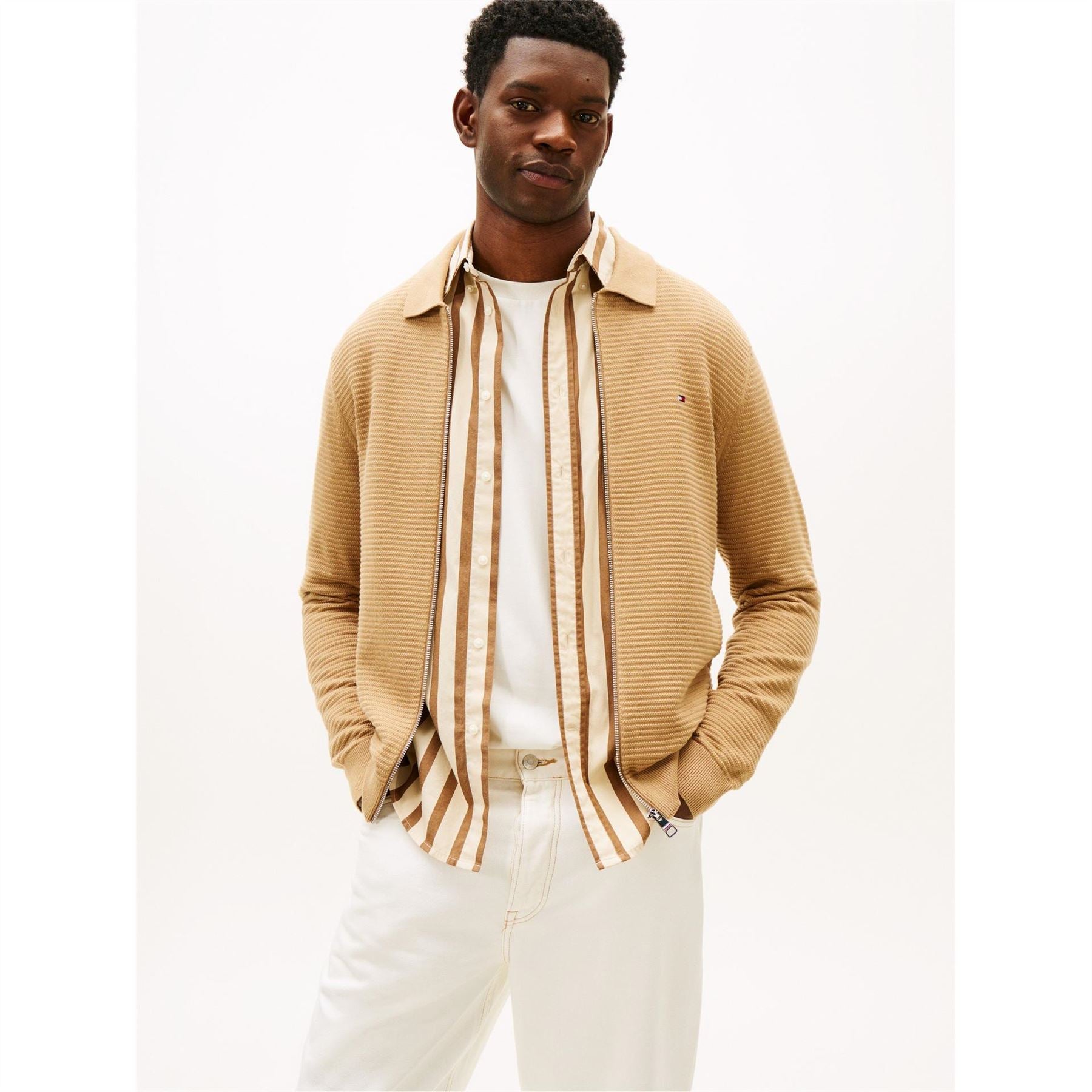 Tommy Hilfiger Textured Full Zipper Zipped Pocket Ribbed Cuff Jacket