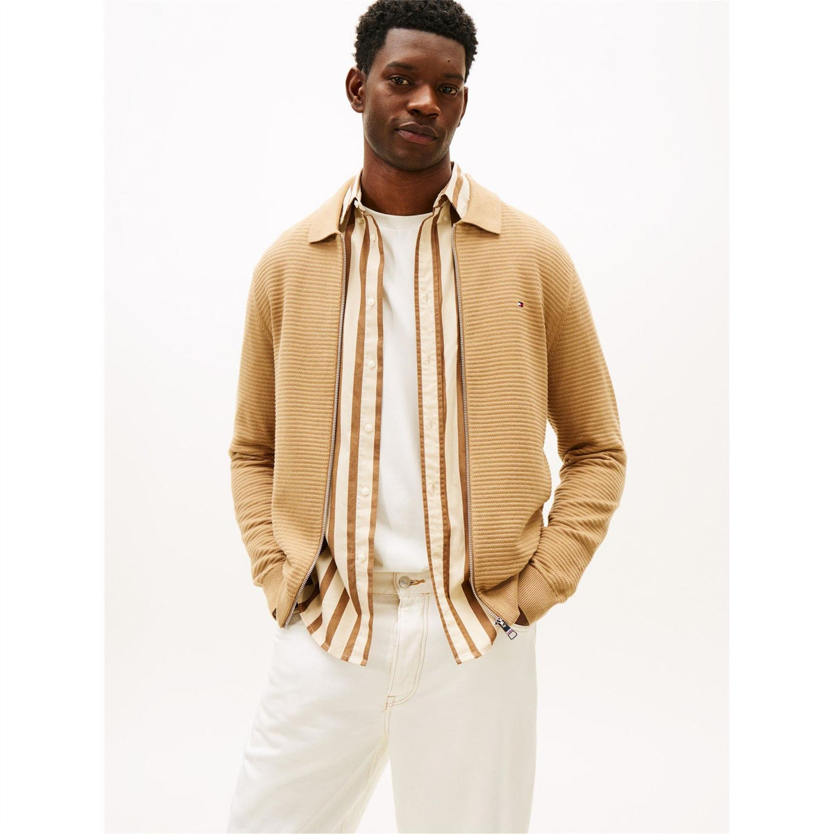 Tommy Hilfiger Textured Full Zipper Zipped Pocket Ribbed Cuff Jacket