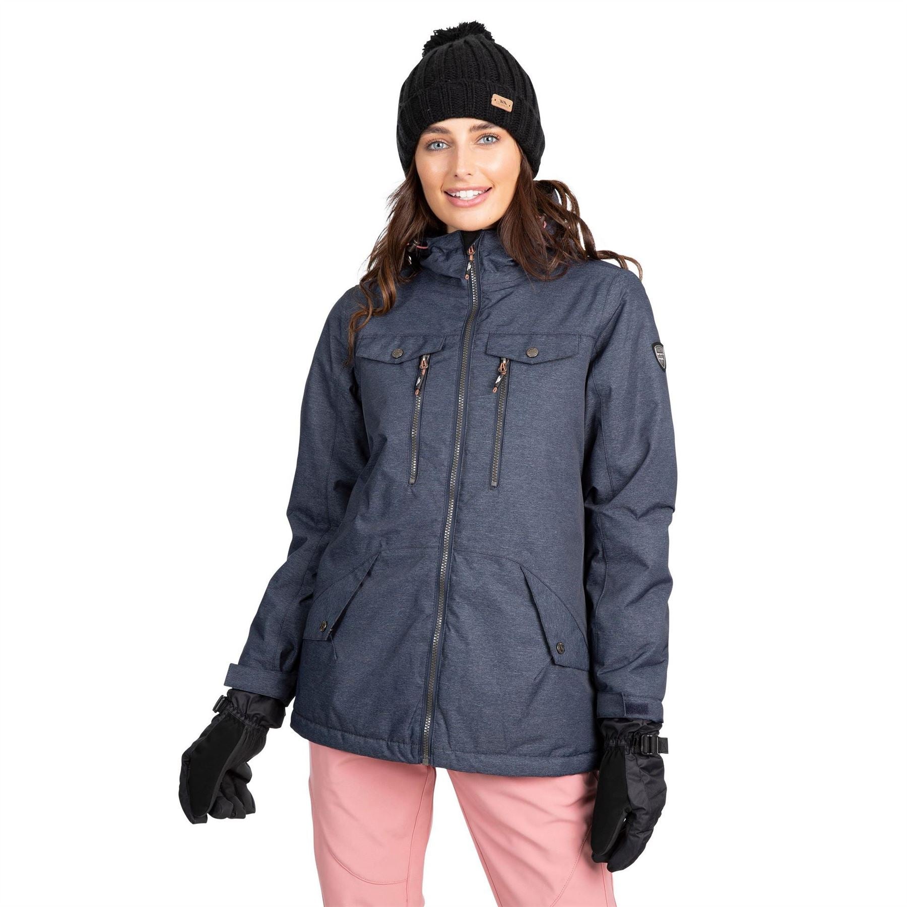 Trespass Signal Heathered Patterned Hooded Ribbed Cuff Ski Jacket