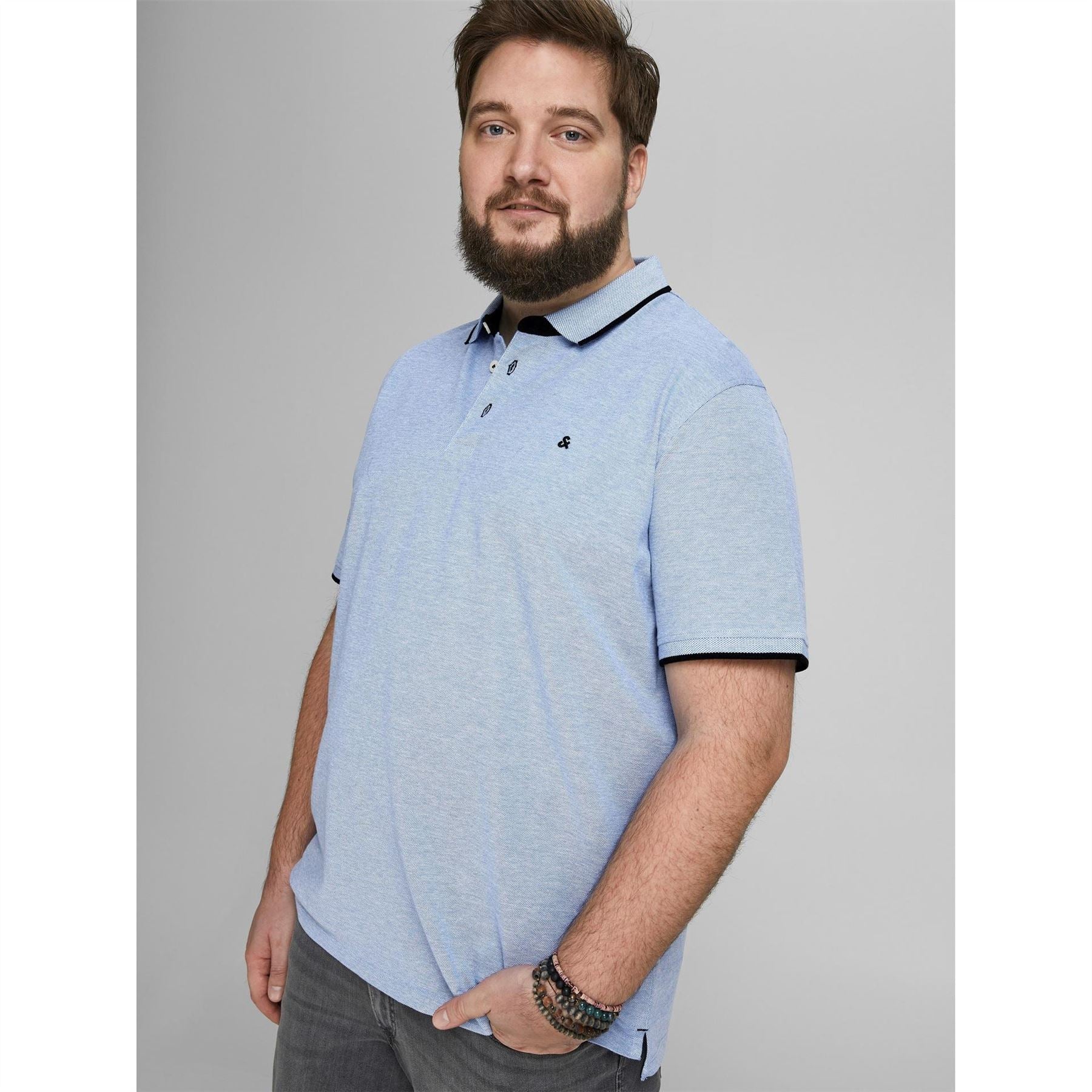 Jack and Jones Mens Paulos Tipped Pique Short Sleeve Polo Shirt Plus Size