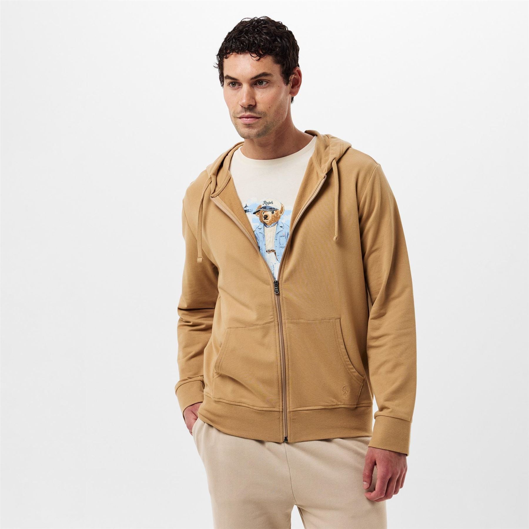 Polo Ralph Lauren Solid Patterned Hooded Neck Ribbed Cuff Sweat Jacket