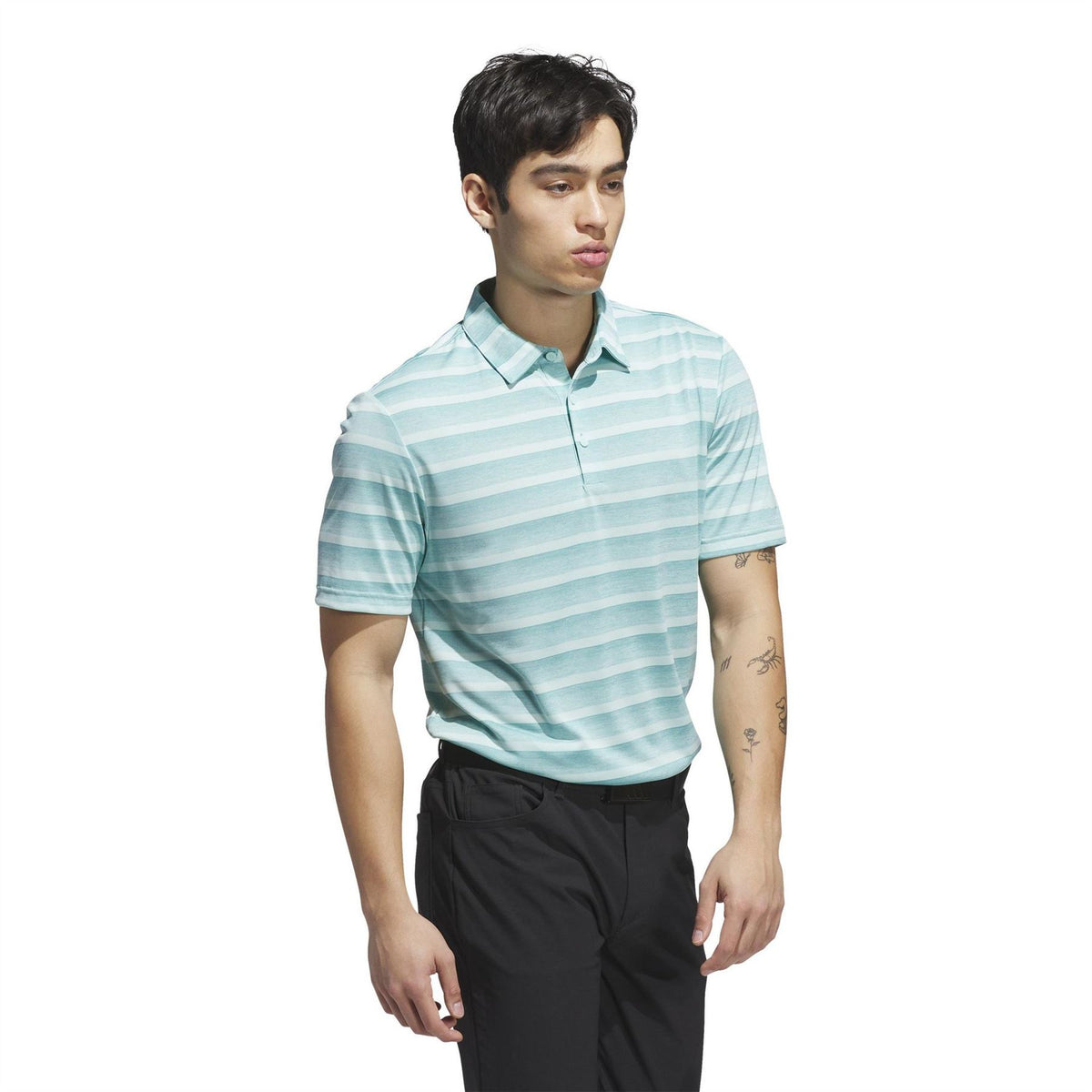 adidas 2 Colour Stripe Short Sleeve Performance Polo Shirt