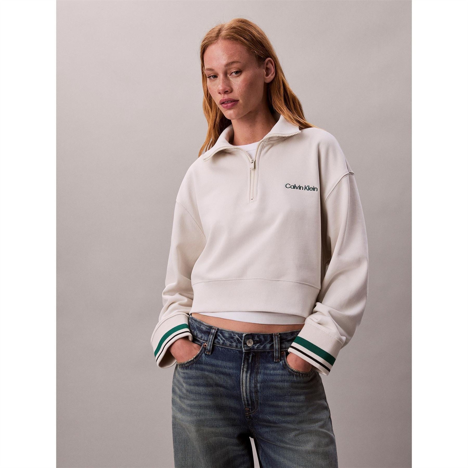 Calvin Klein Lacoste Lettering Zip Neck Long Sleeve Sweatshirt